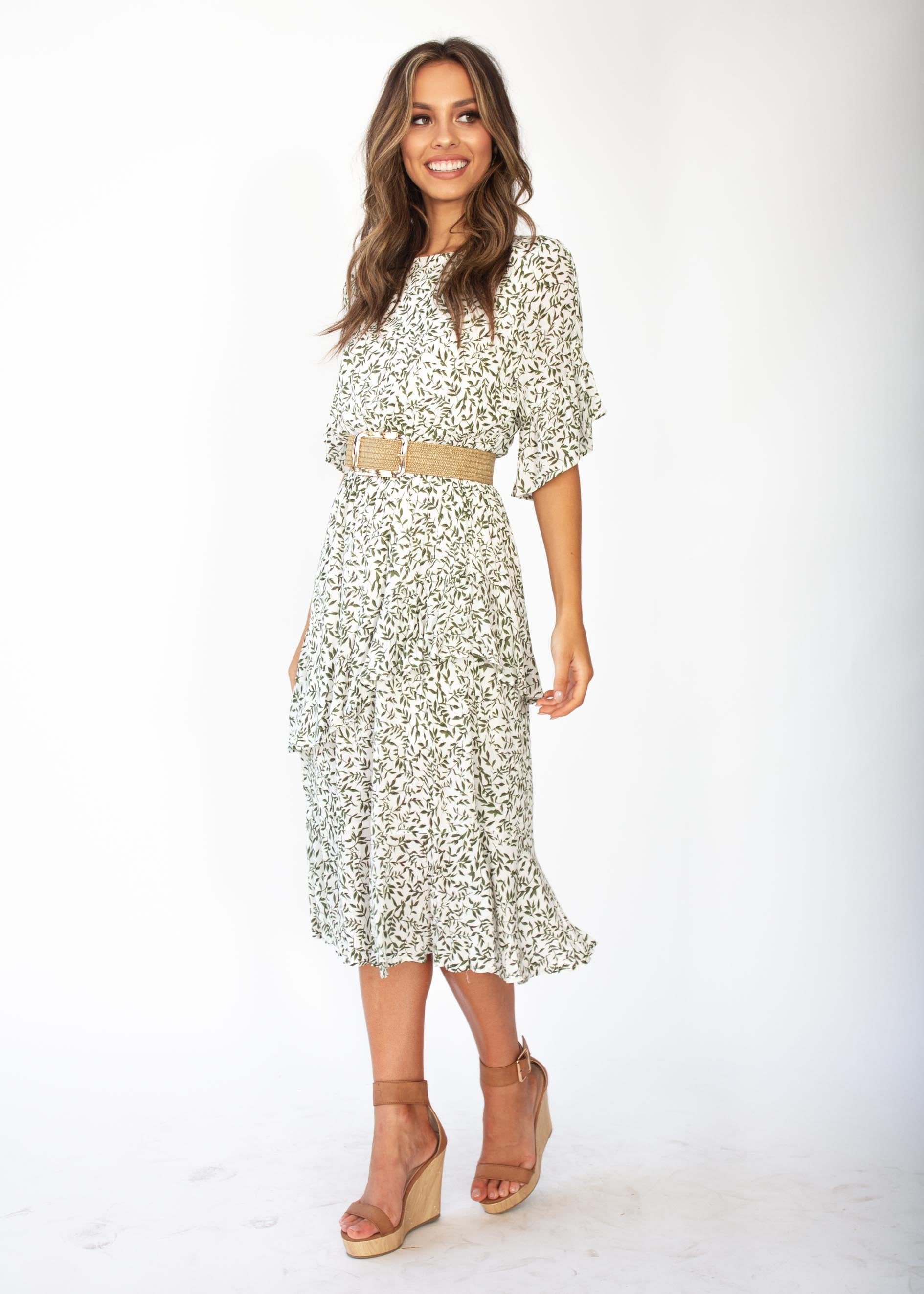 Santiago Midi Dress - White Vine