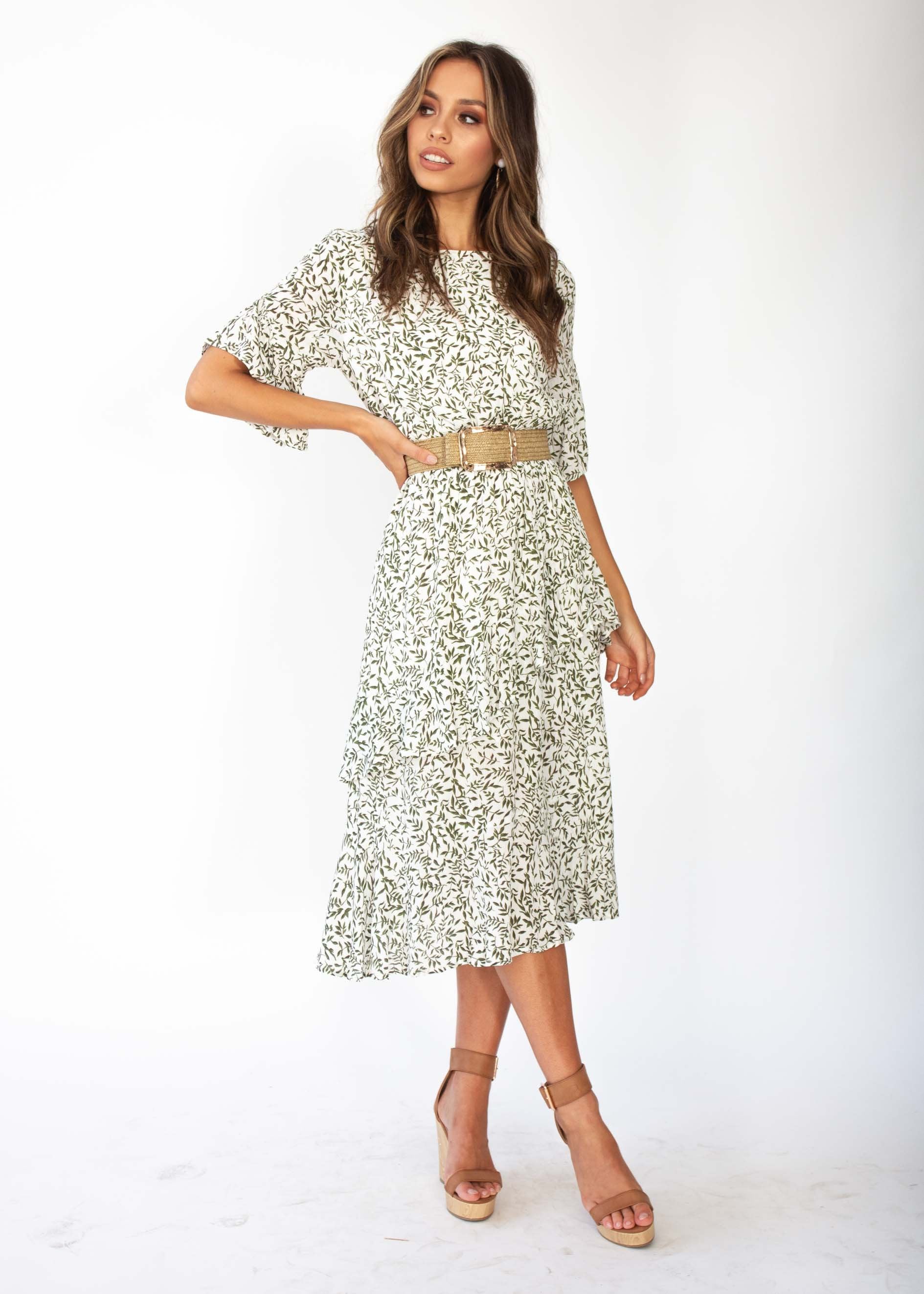Santiago Midi Dress - White Vine