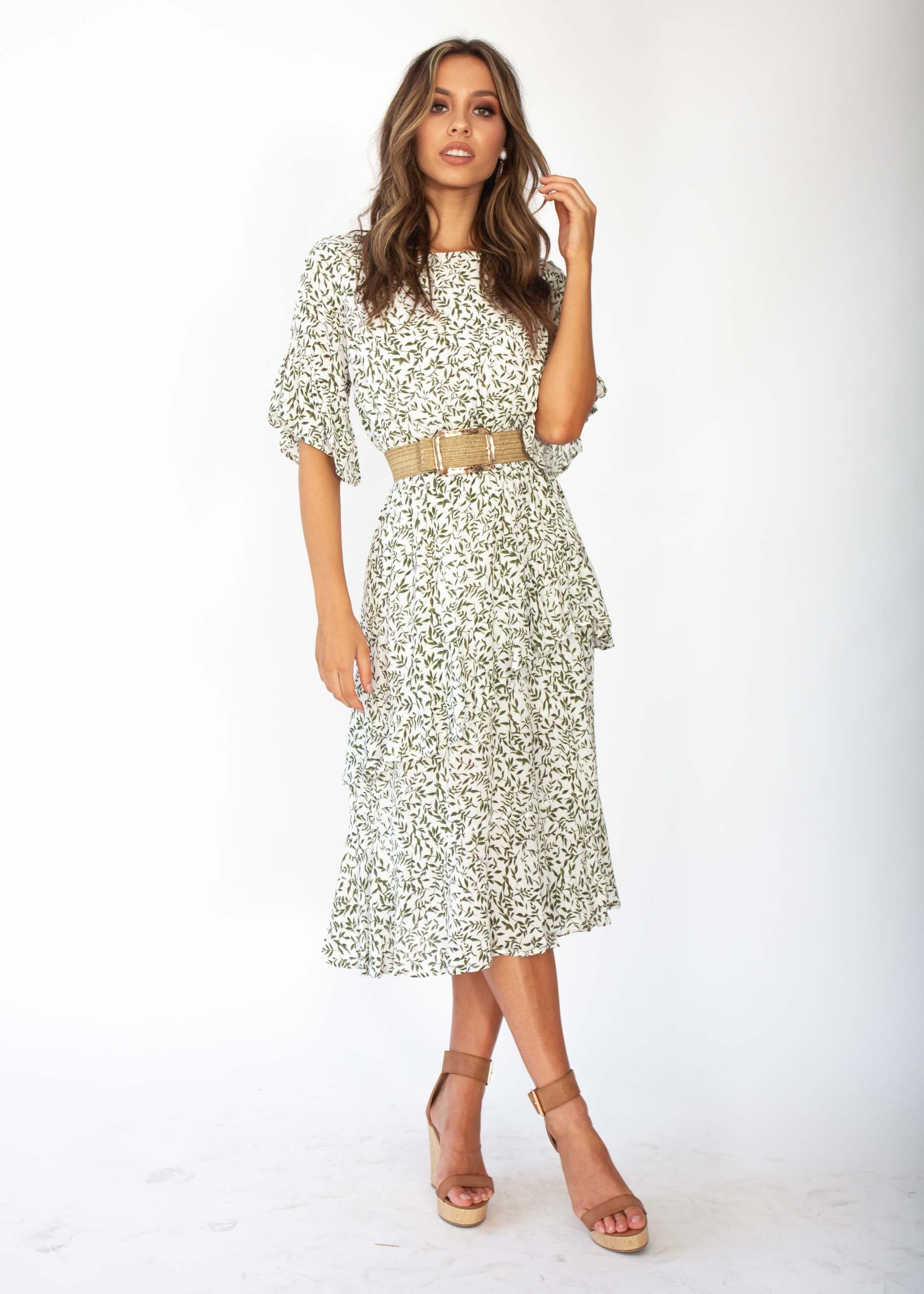 Santiago Midi Dress - White Vine
