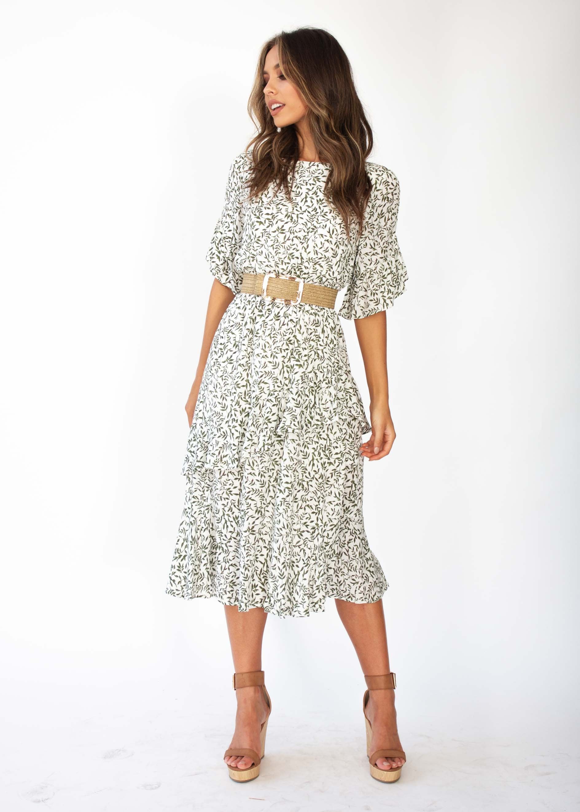 Santiago Midi Dress - White Vine