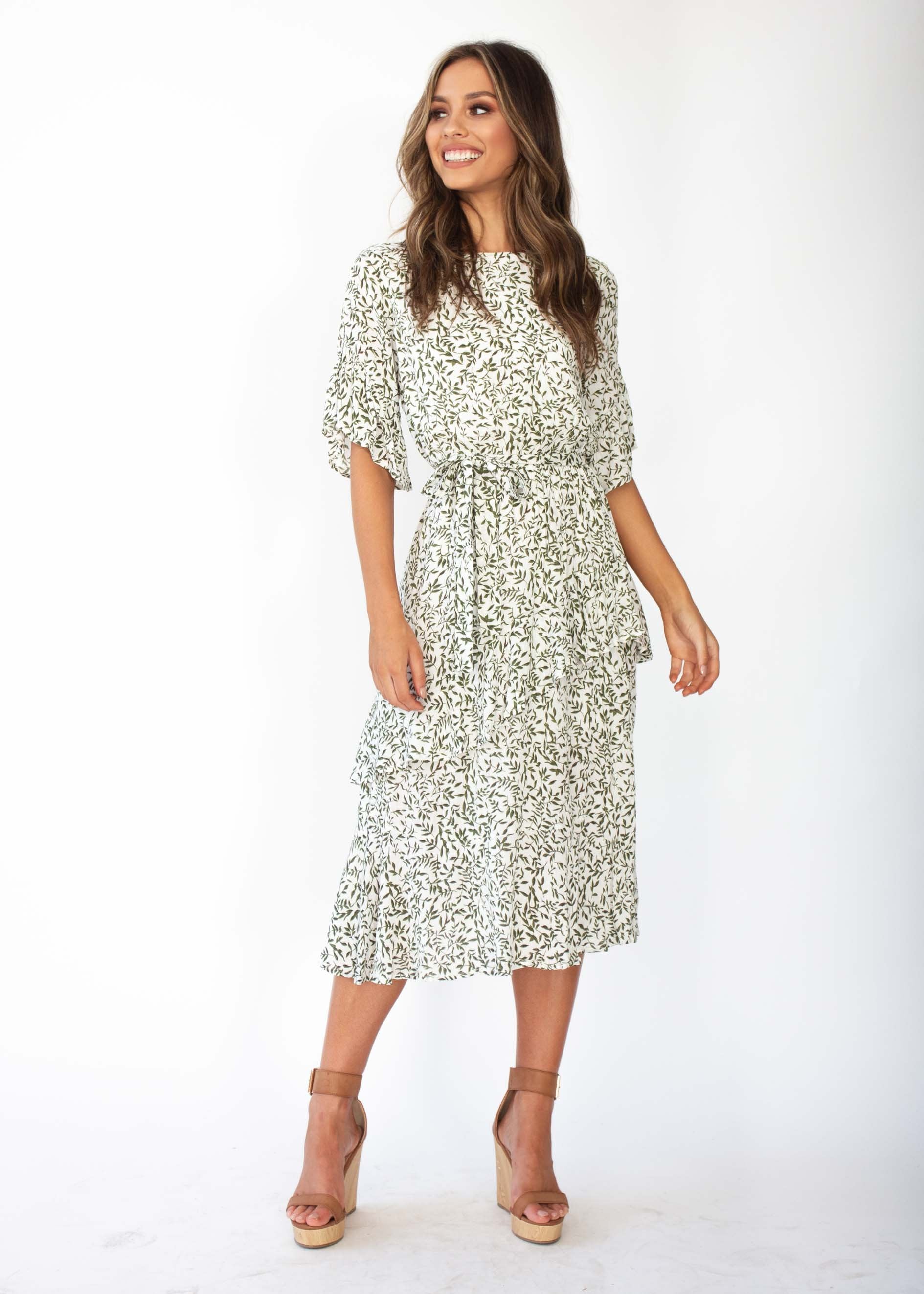 Santiago Midi Dress - White Vine