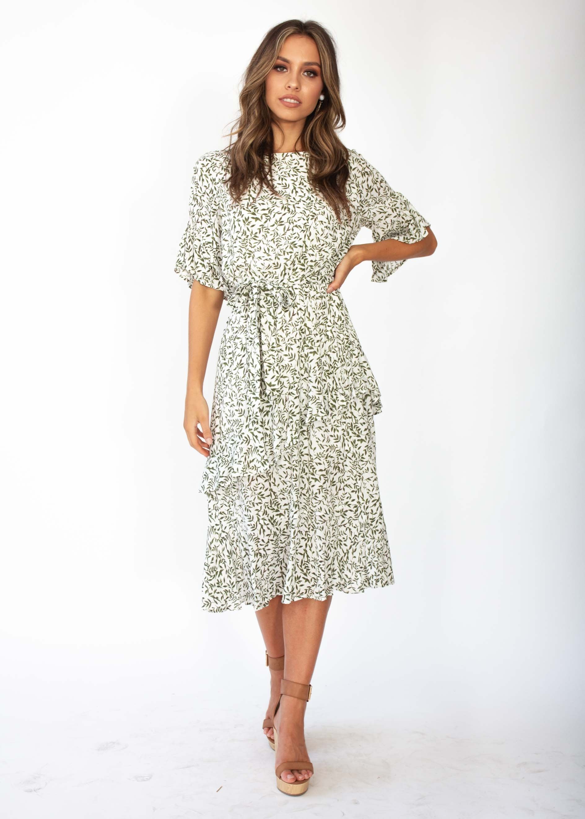 Santiago Midi Dress - White Vine