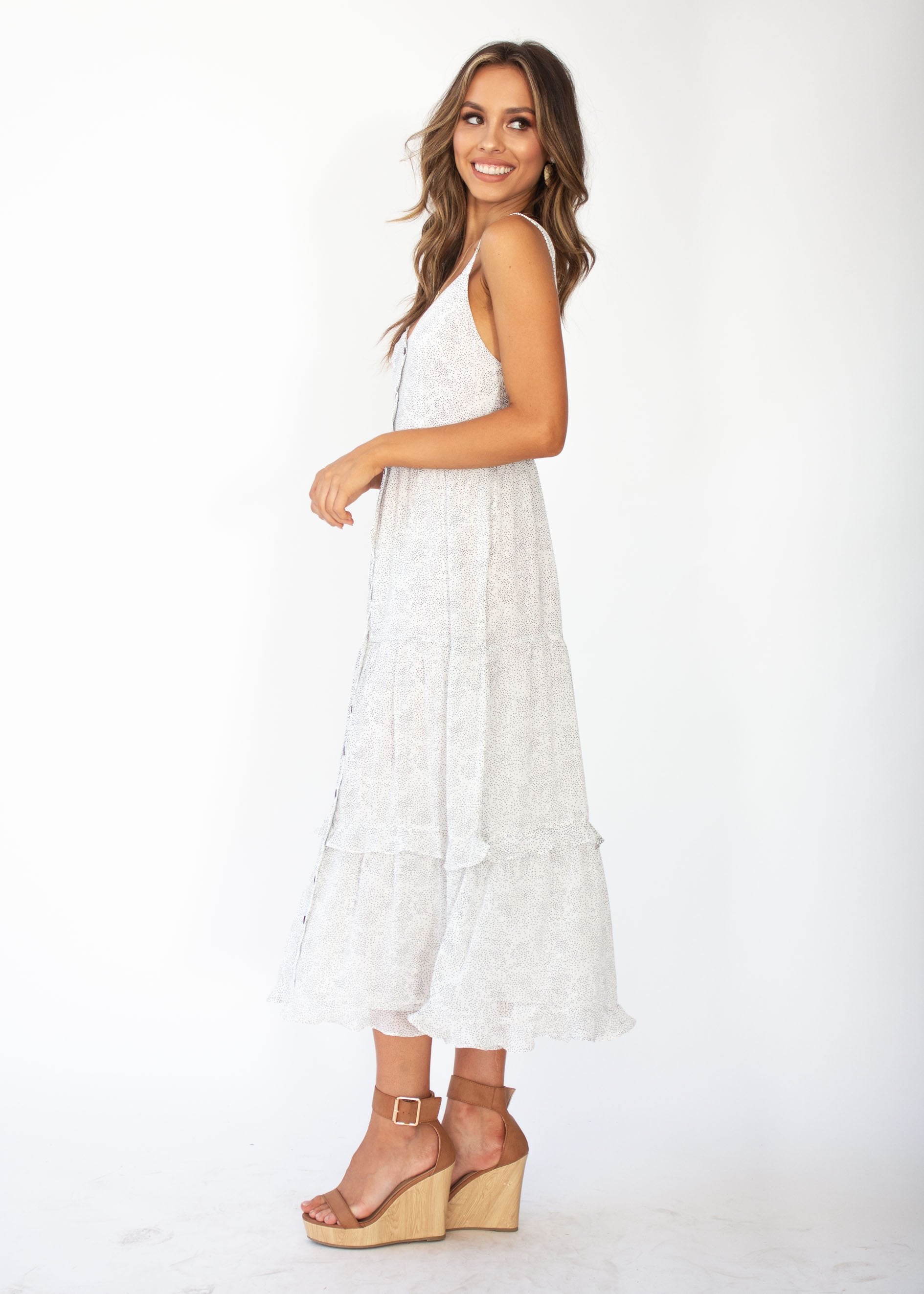 Orlando Midi Dress - White Speck
