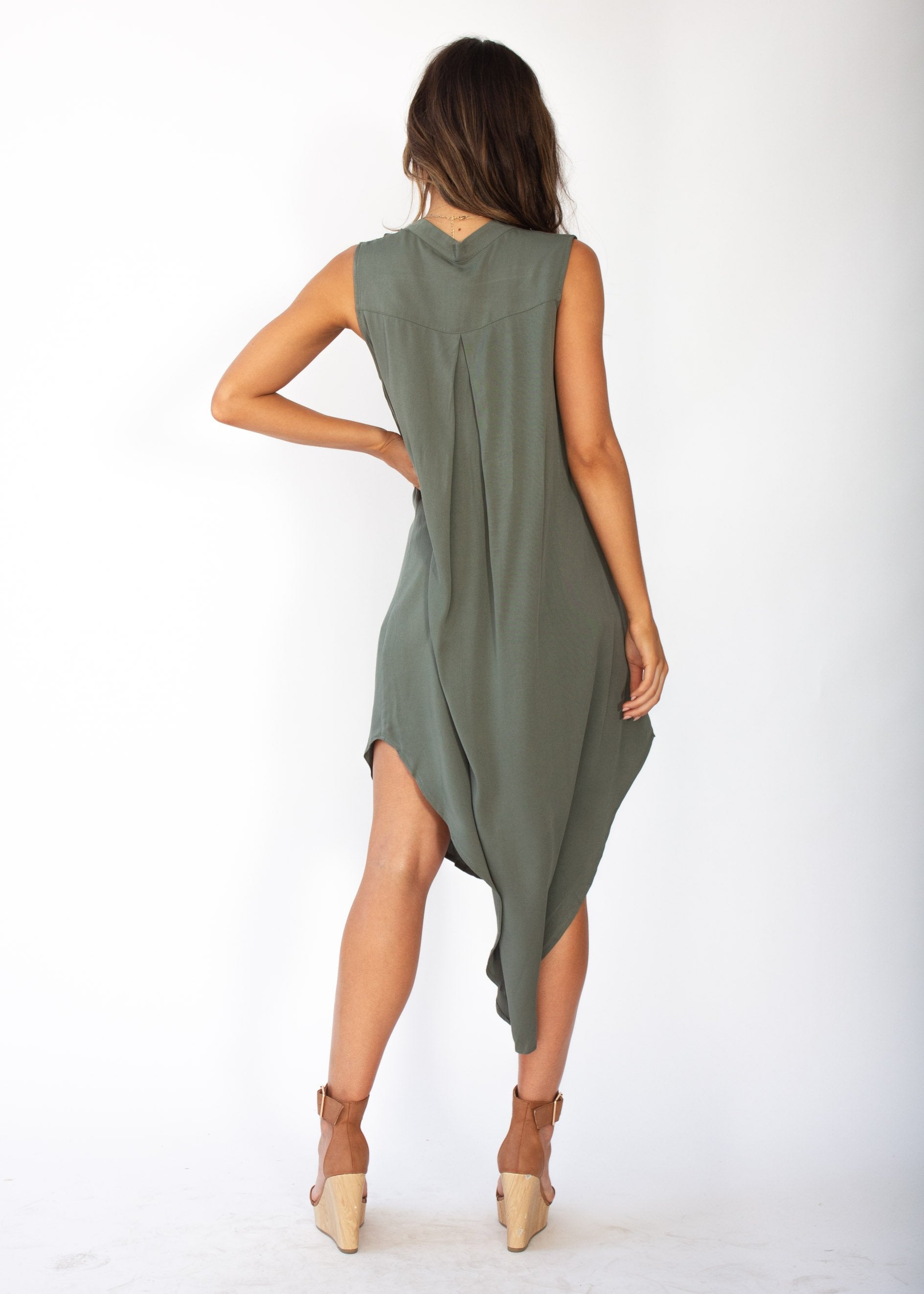 Moving Along Midi Dress - Khaki