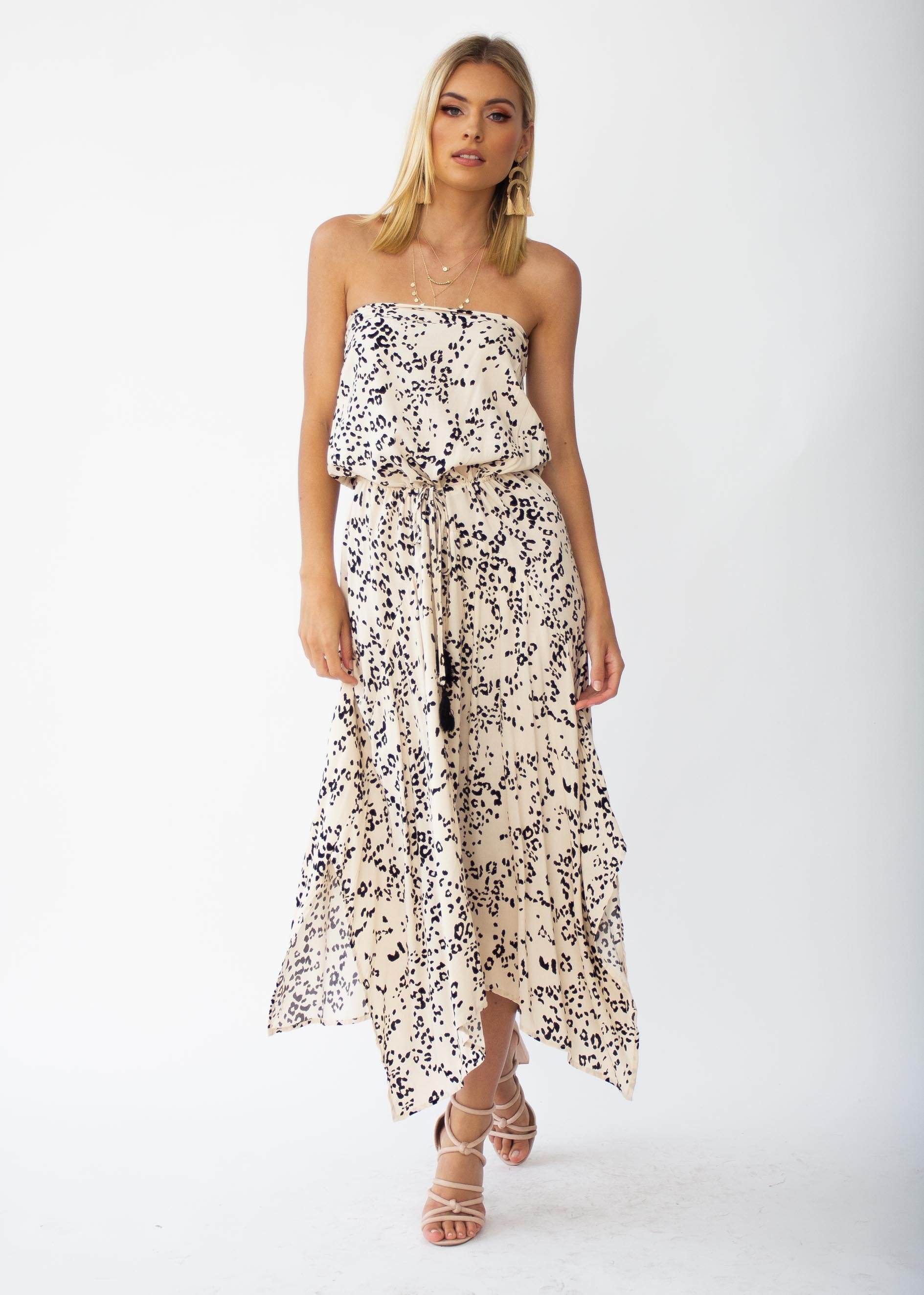 New Freedom Strapless Maxi Dress - Beige Spot