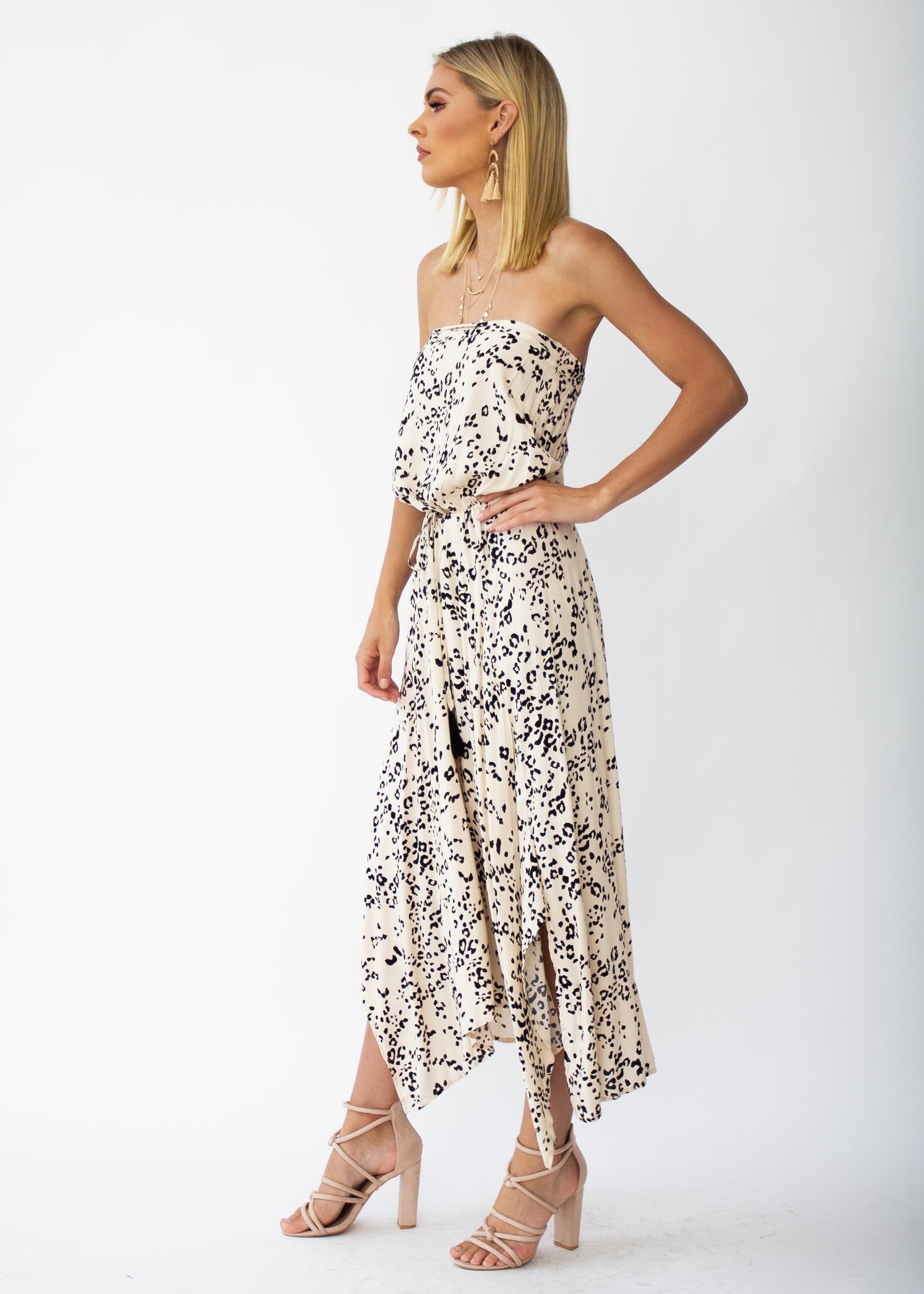 New Freedom Strapless Maxi Dress - Beige Spot