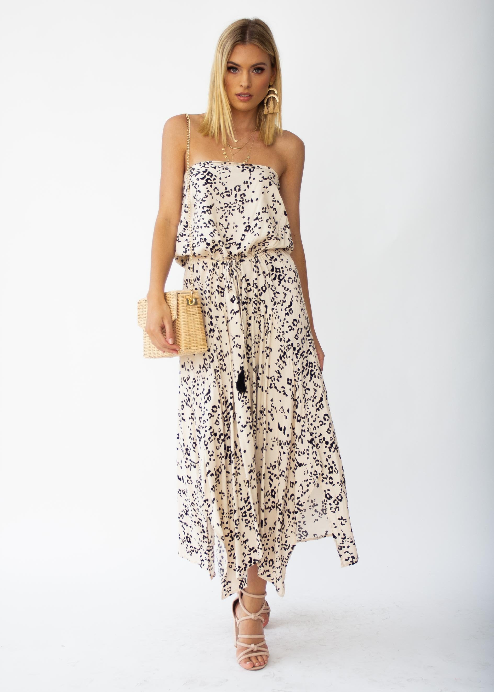 New Freedom Strapless Maxi Dress - Beige Spot