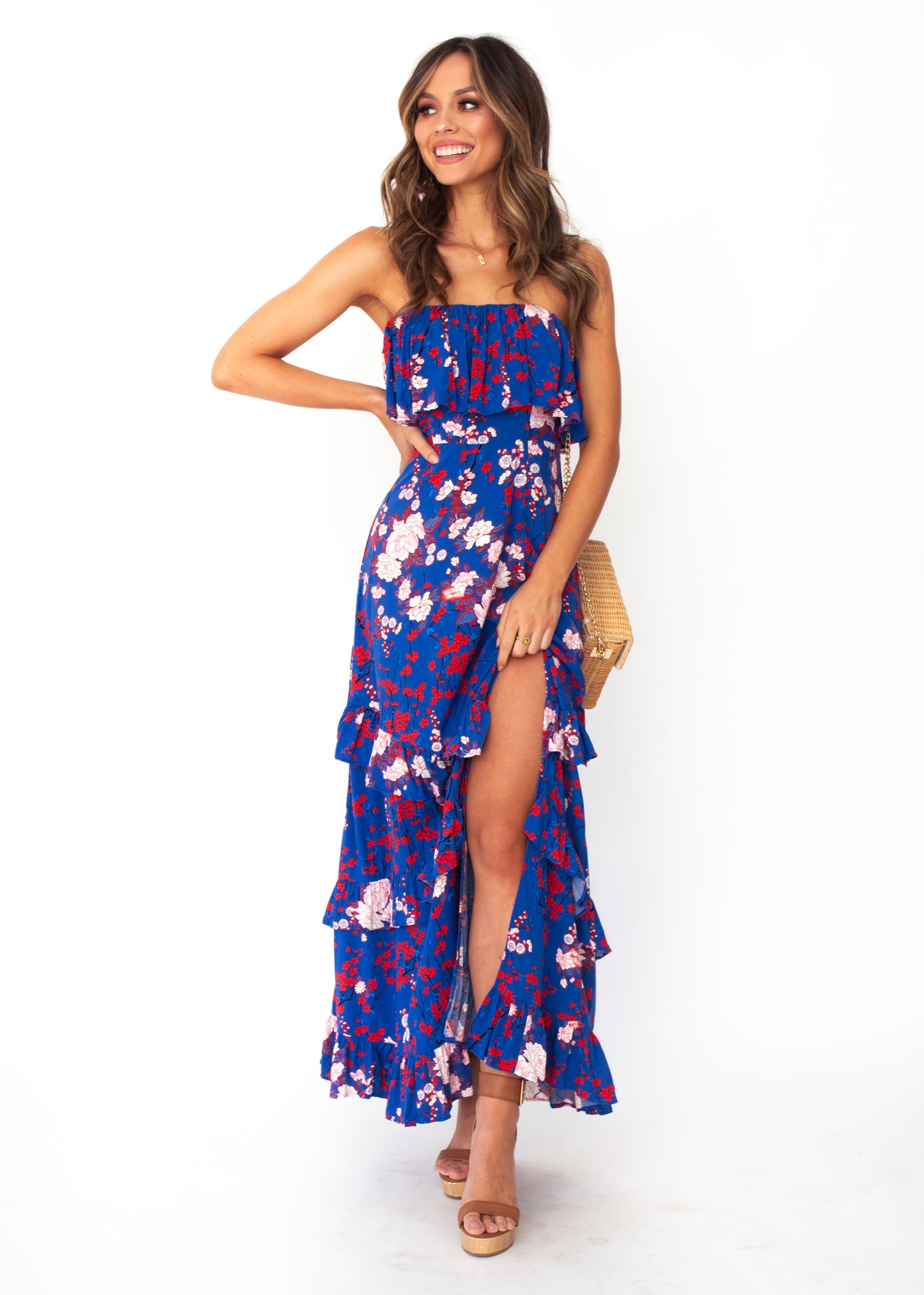Women's Bexley Strapless Maxi Dress - Blue Floral Print