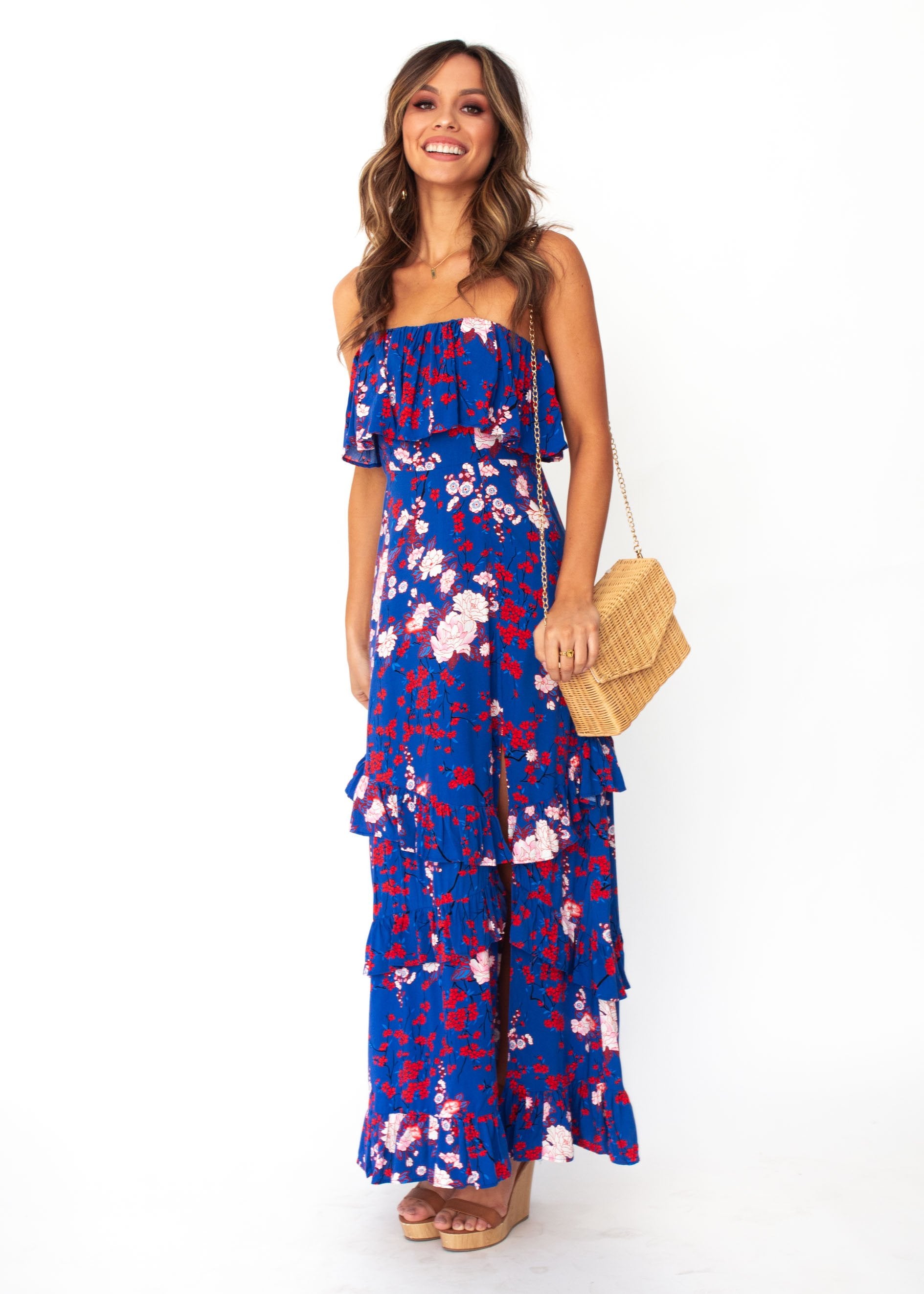 Bexley Strapless Maxi Dress - Blue Floral