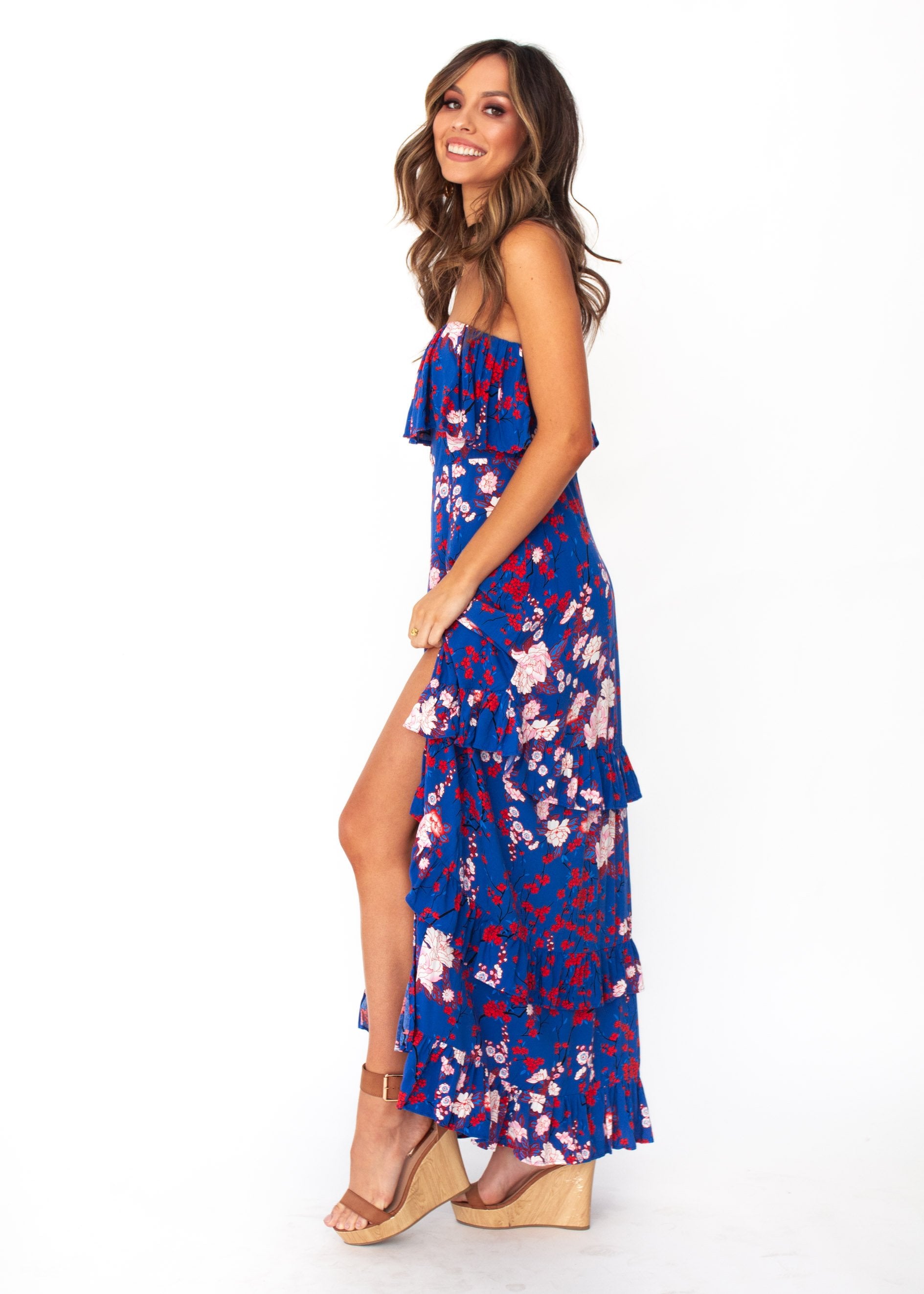 Bexley Strapless Maxi Dress - Blue Floral