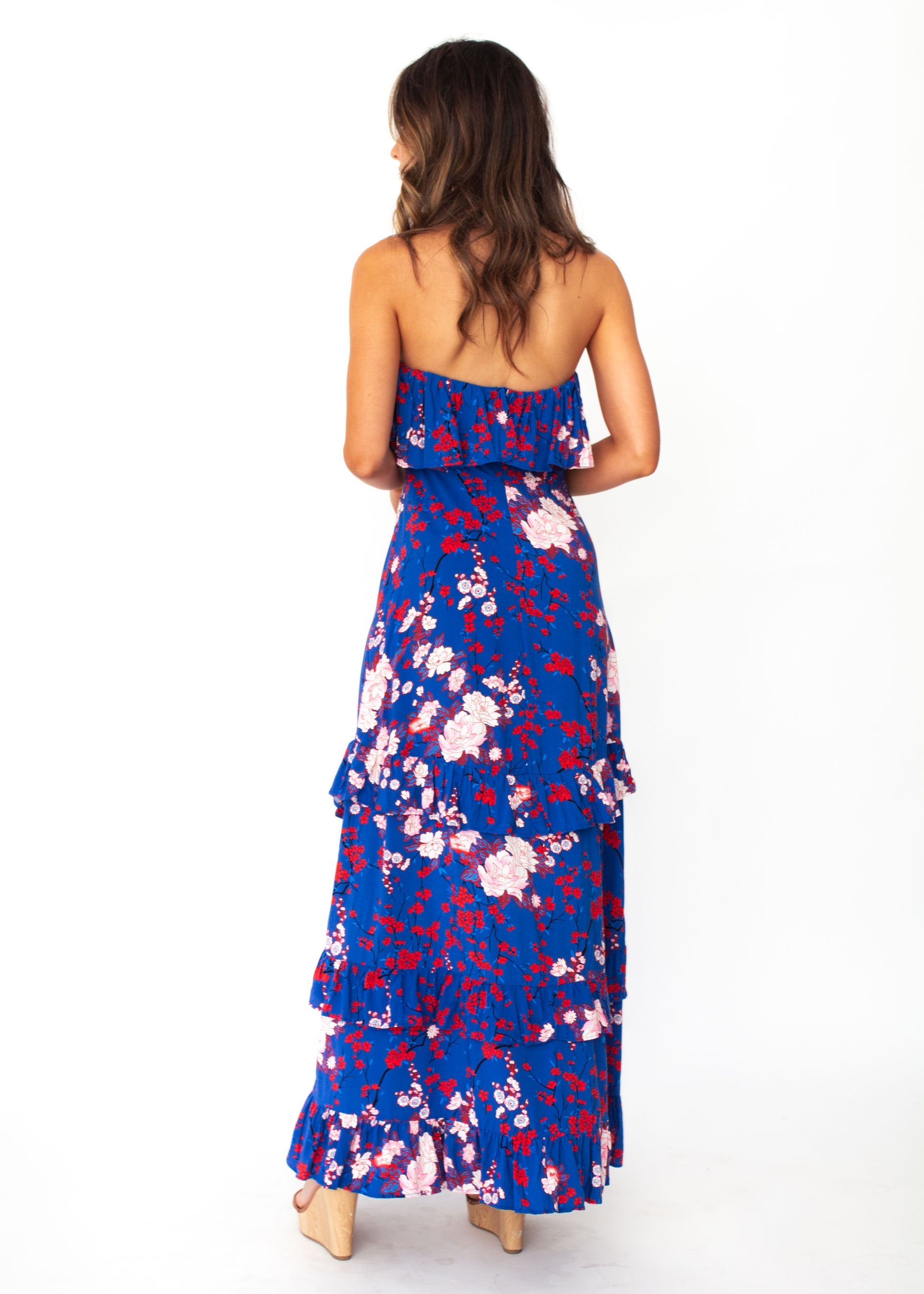 Bexley Strapless Maxi Dress - Blue Floral