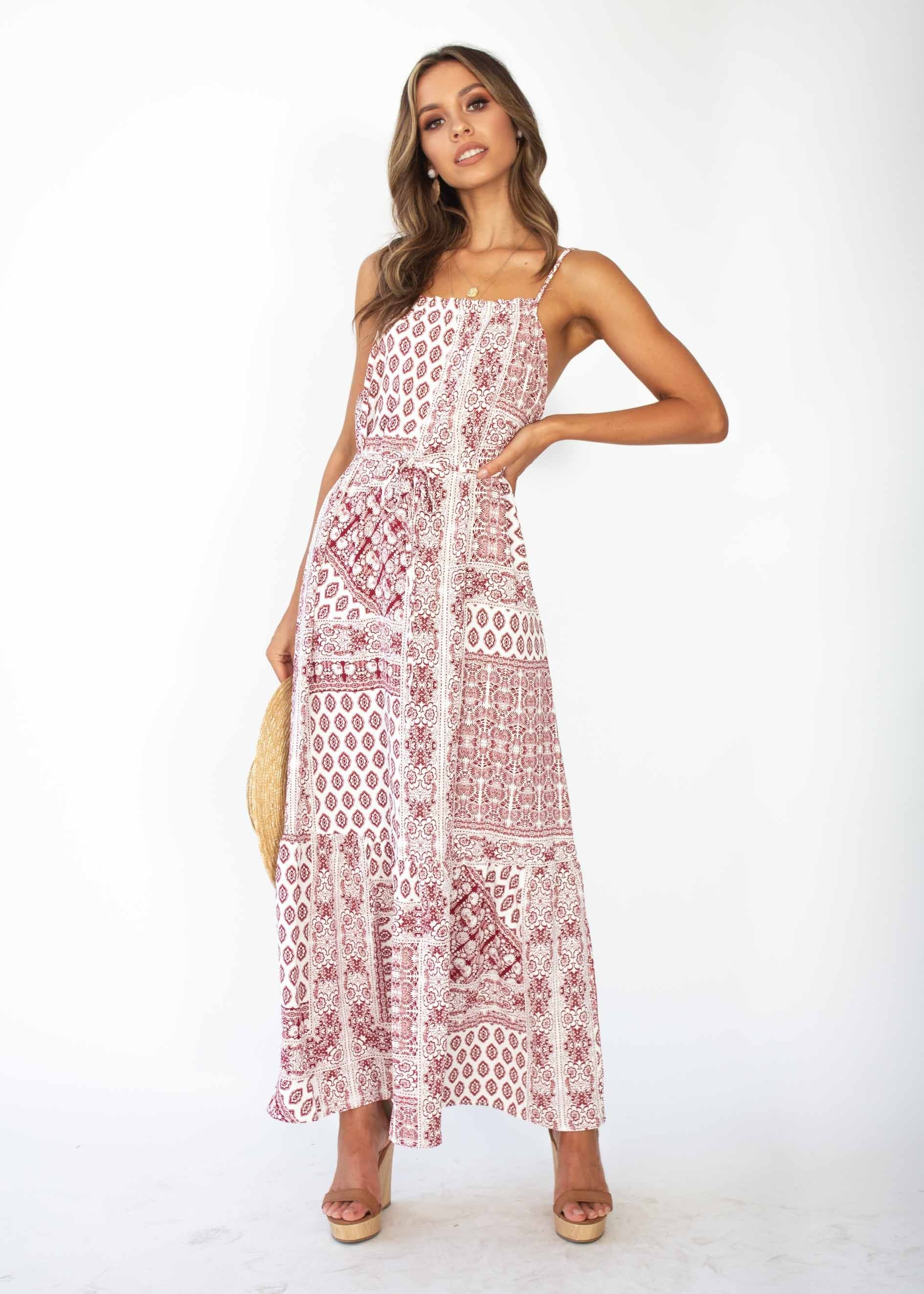 Santorini Maxi Dress - Maroon Paisley