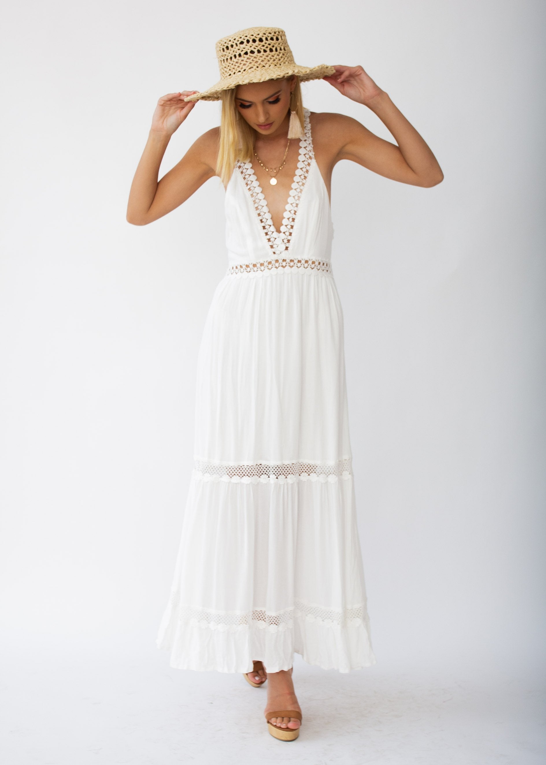 River Deep Crochet Maxi Dress - White