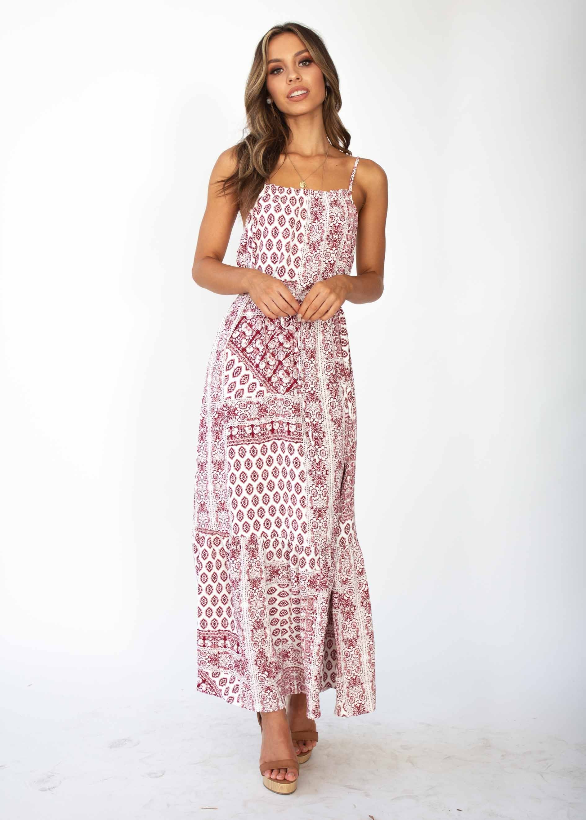 Santorini Maxi Dress - Maroon Paisley