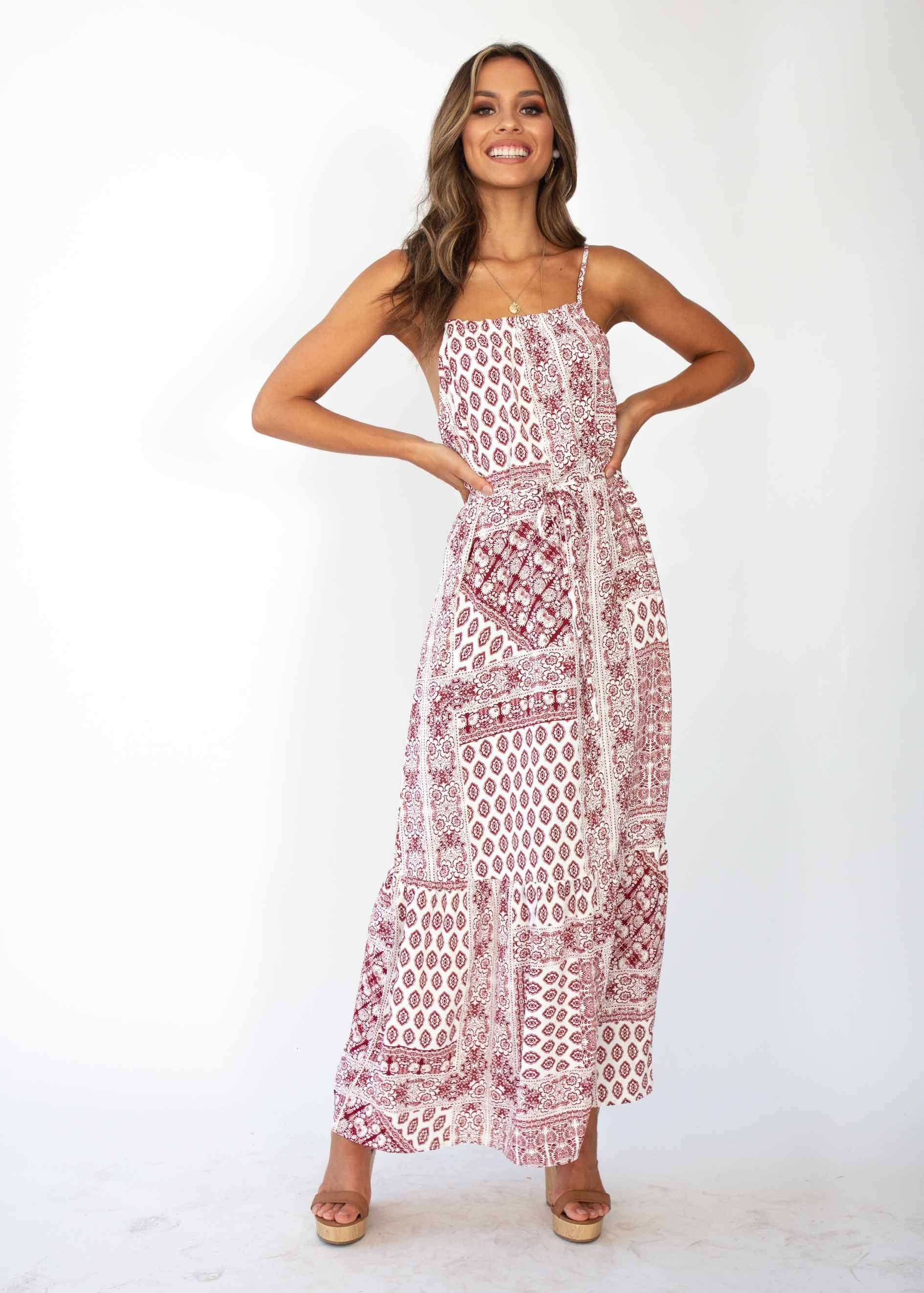 Santorini Maxi Dress - Maroon Paisley