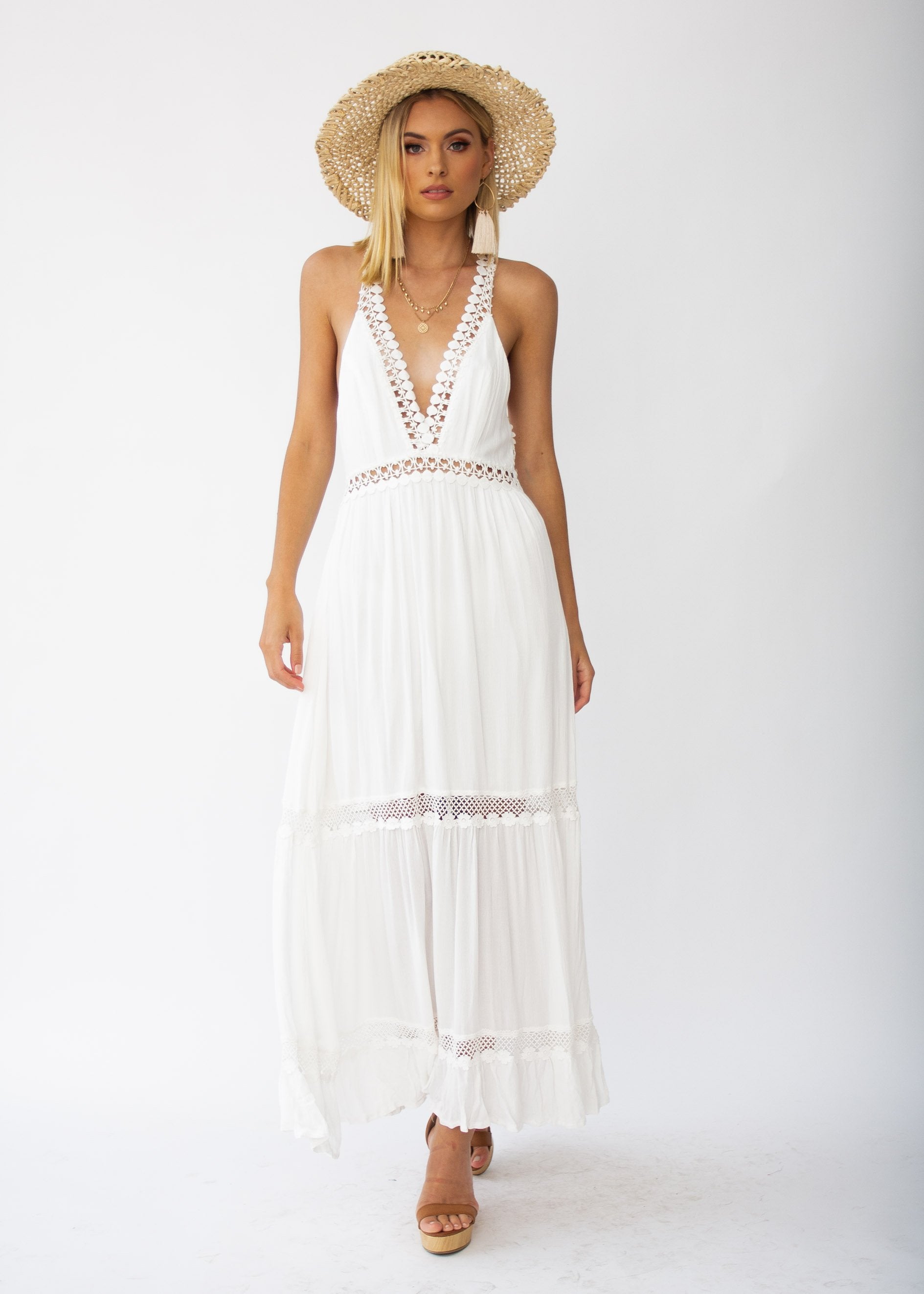 River Deep Crochet Maxi Dress - White