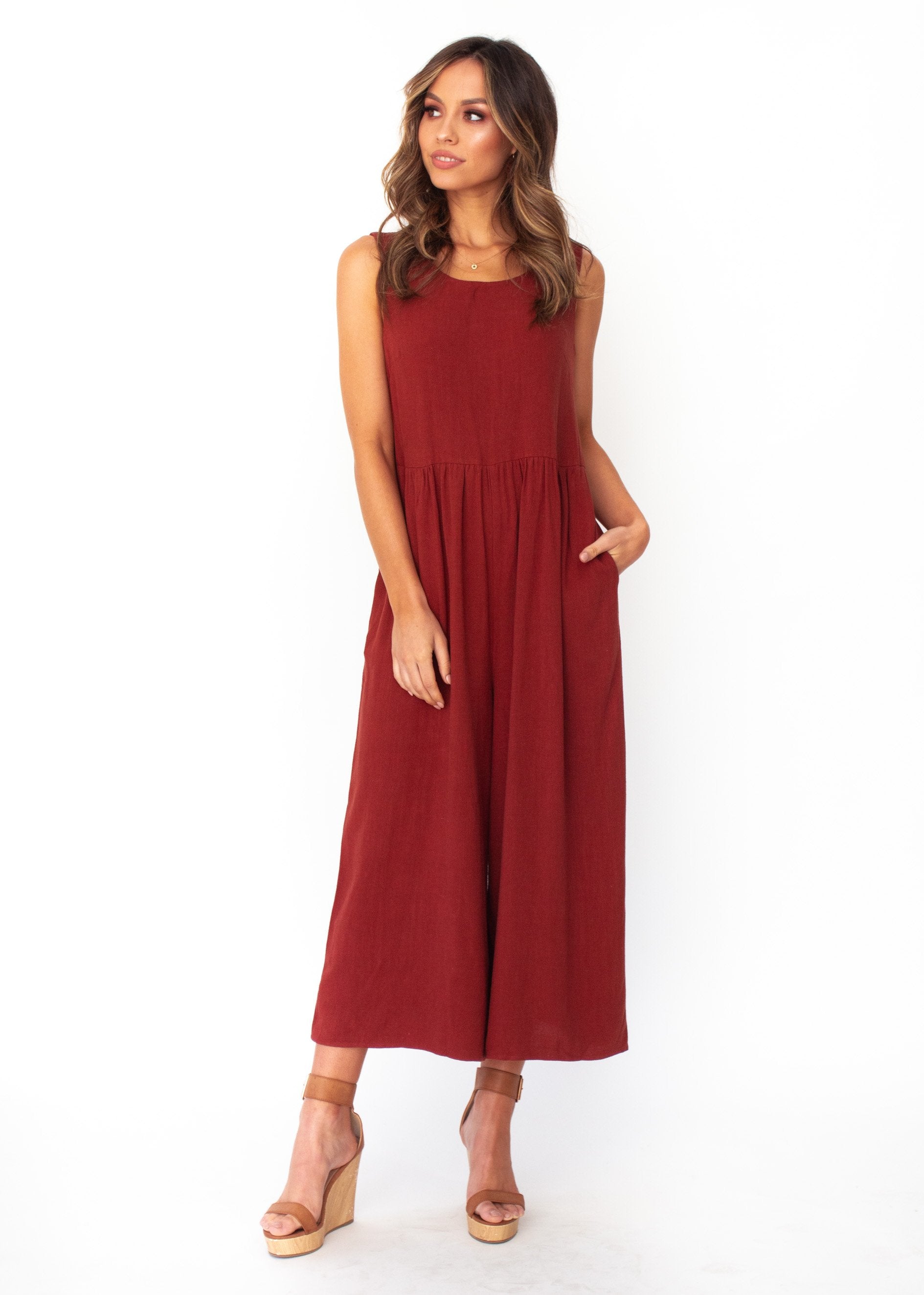 Elsa Linen-Blend Pantsuit - Rust