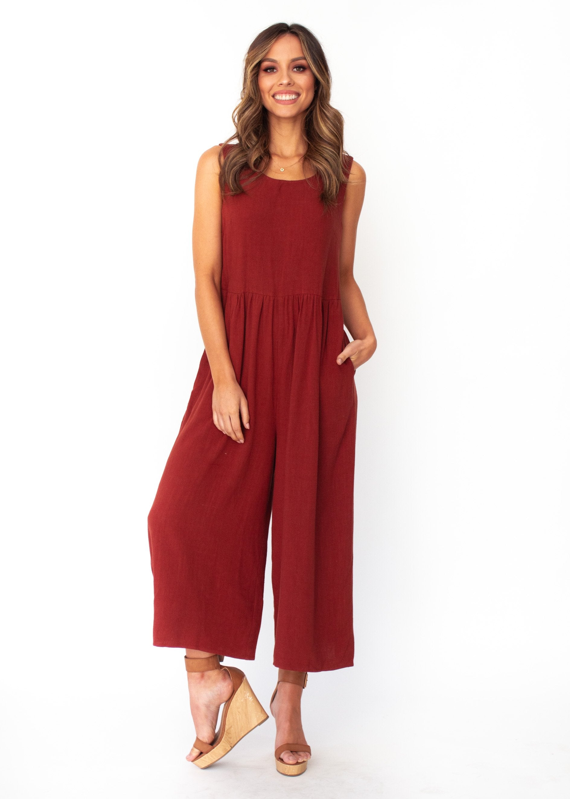 Elsa Linen-Blend Pantsuit - Rust