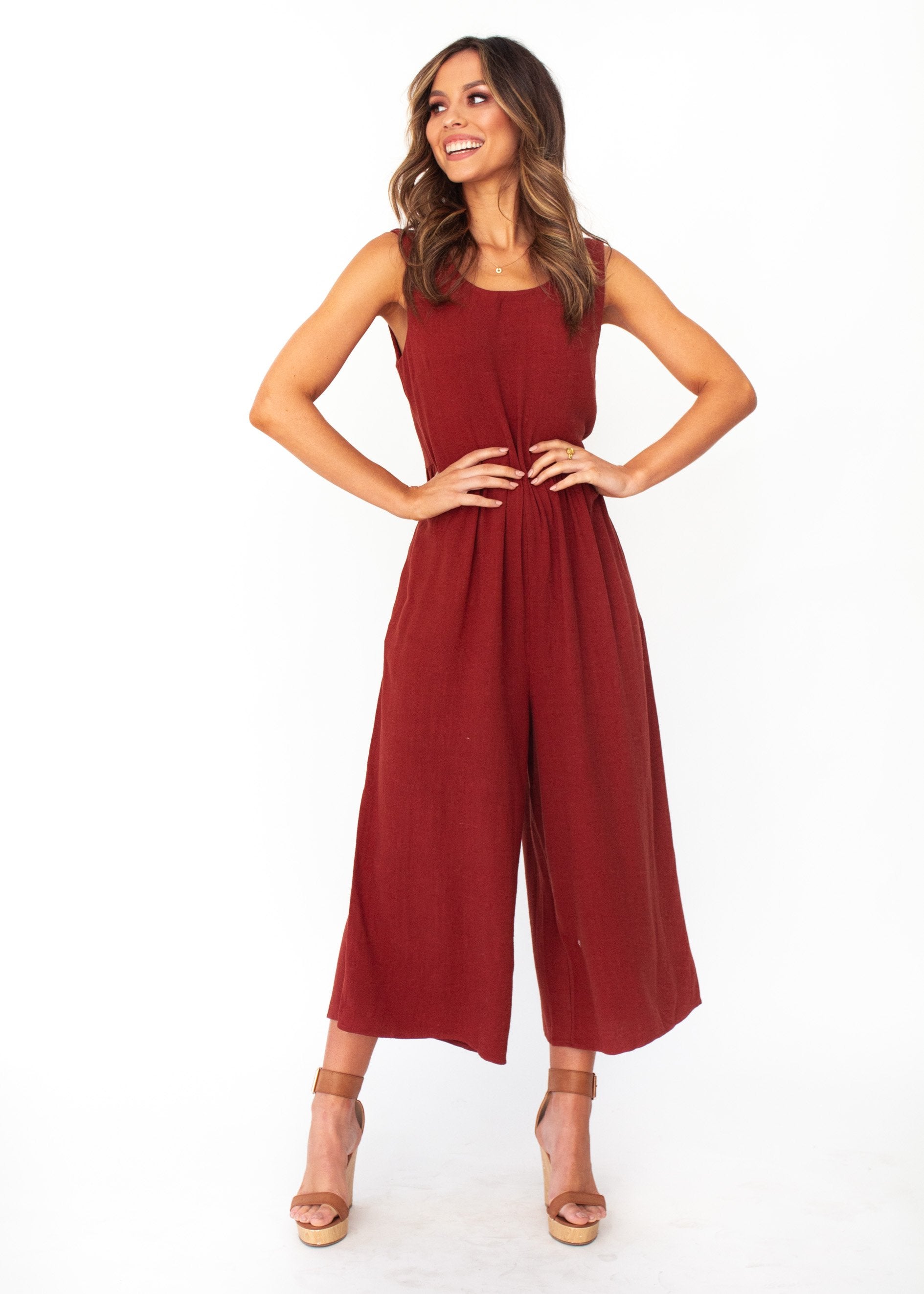 Elsa Linen-Blend Pantsuit - Rust