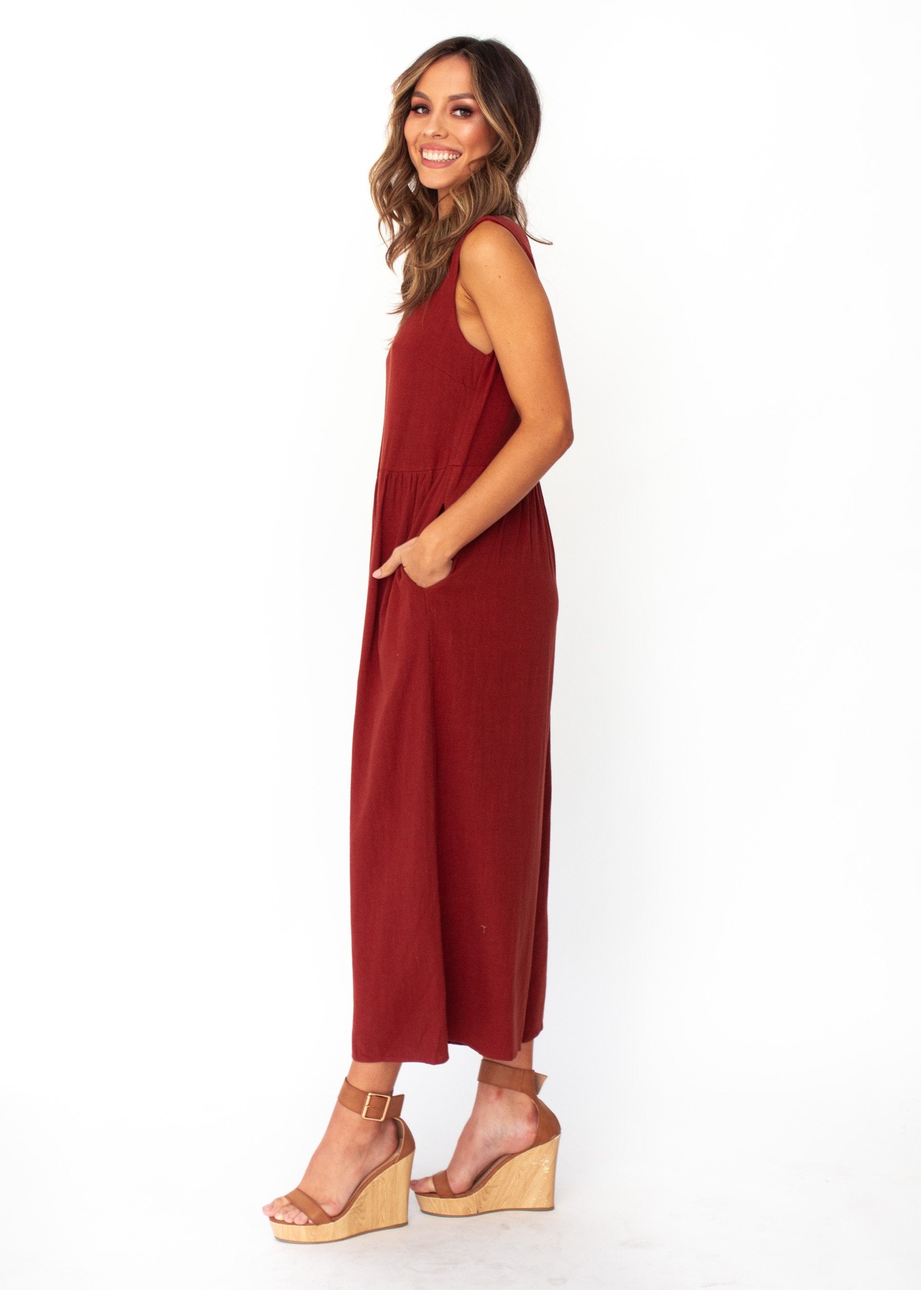 Elsa Linen-Blend Pantsuit - Rust