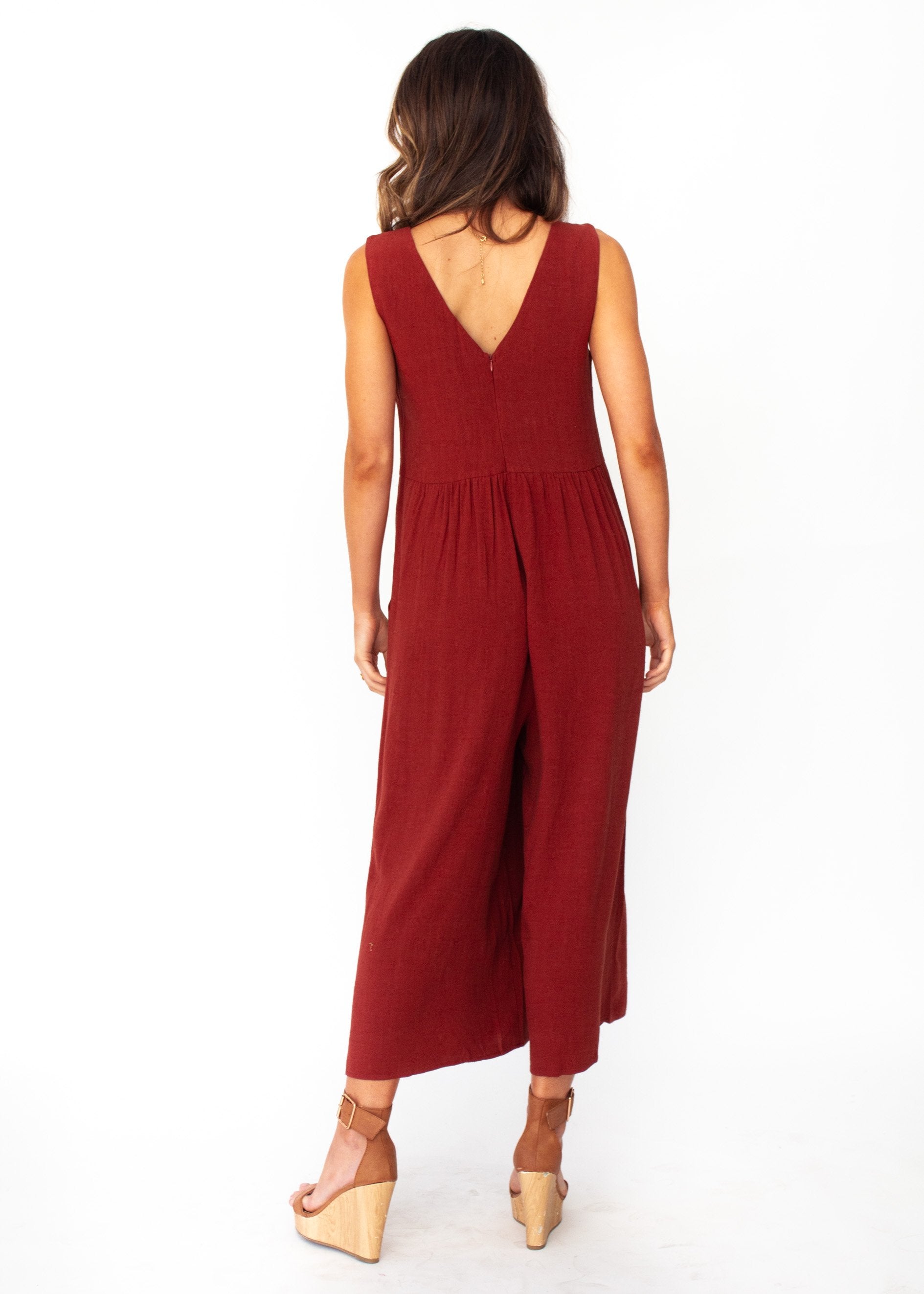 Elsa Linen-Blend Pantsuit - Rust