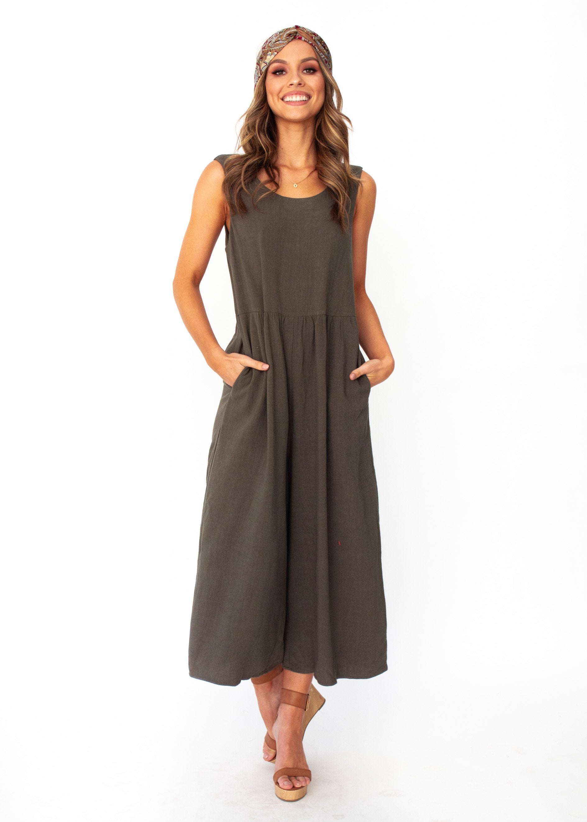 Elsa Linen-Blend Pantsuit - Khaki