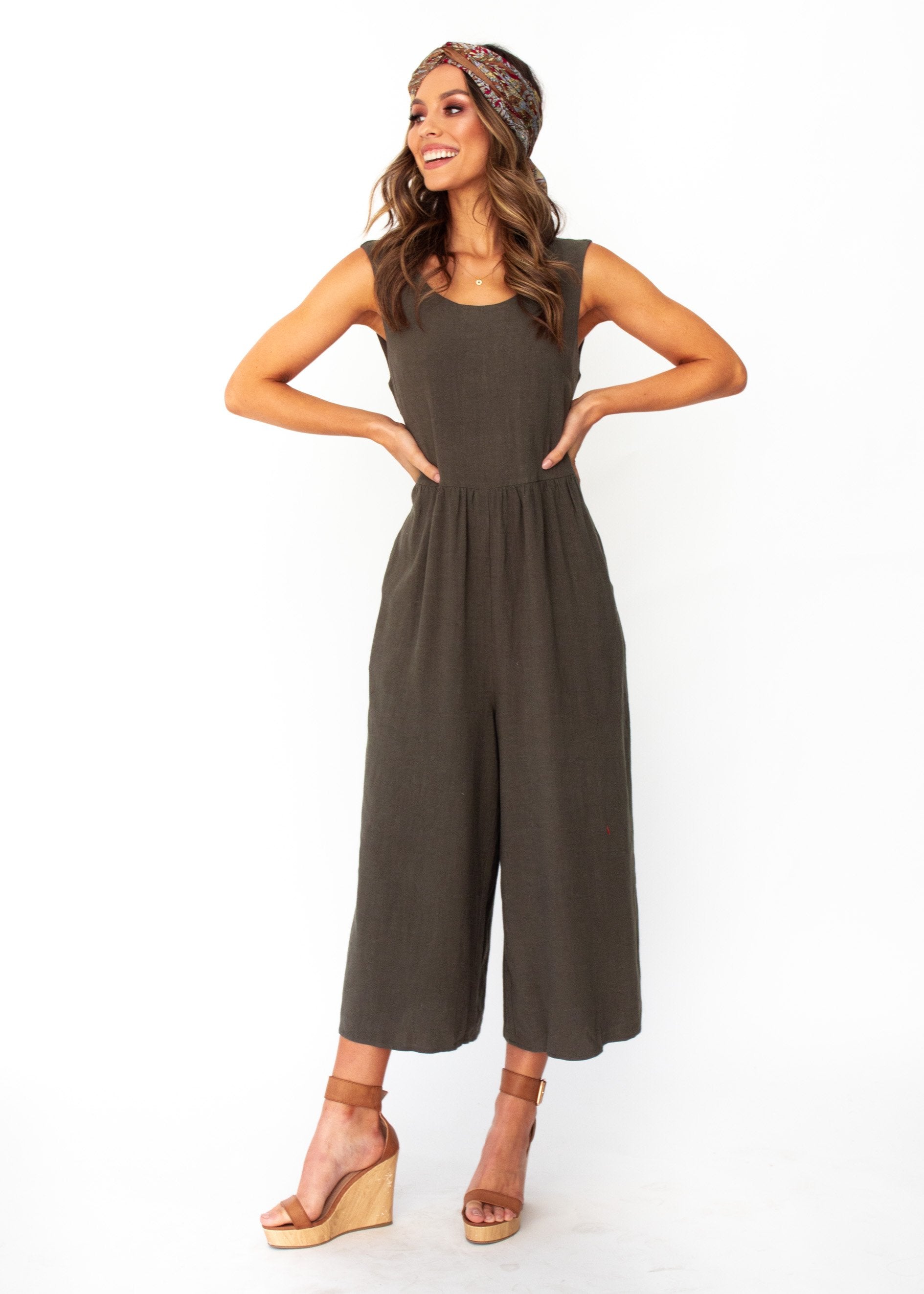 Women's Elsa Linen-Blend Pantsuit - Khaki