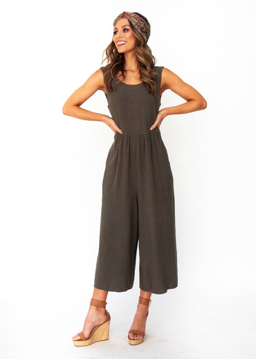 Women's Elsa Linen-Blend Pantsuit - Khaki