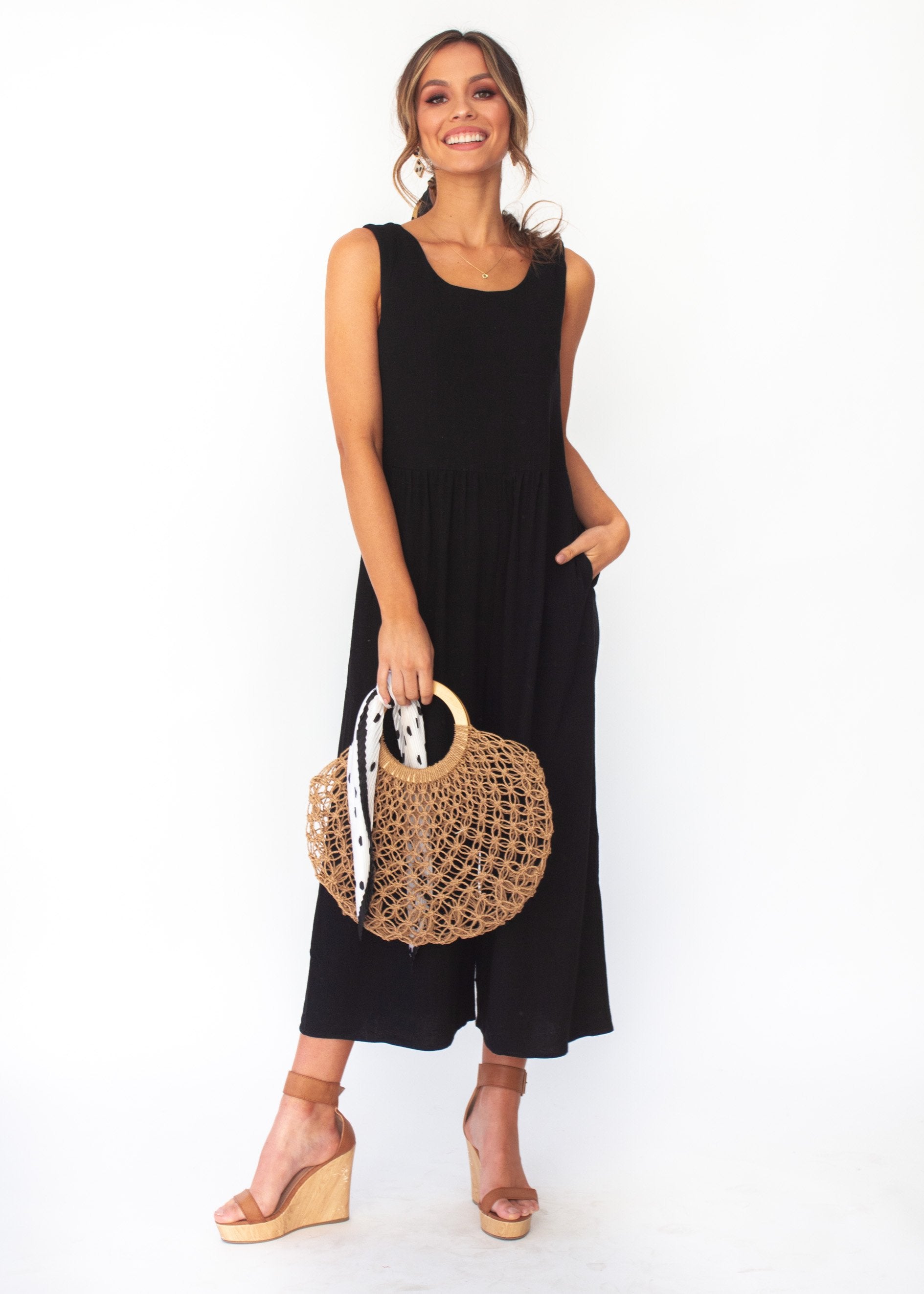 Women's Elsa Linen-Blend Pantsuit - Black