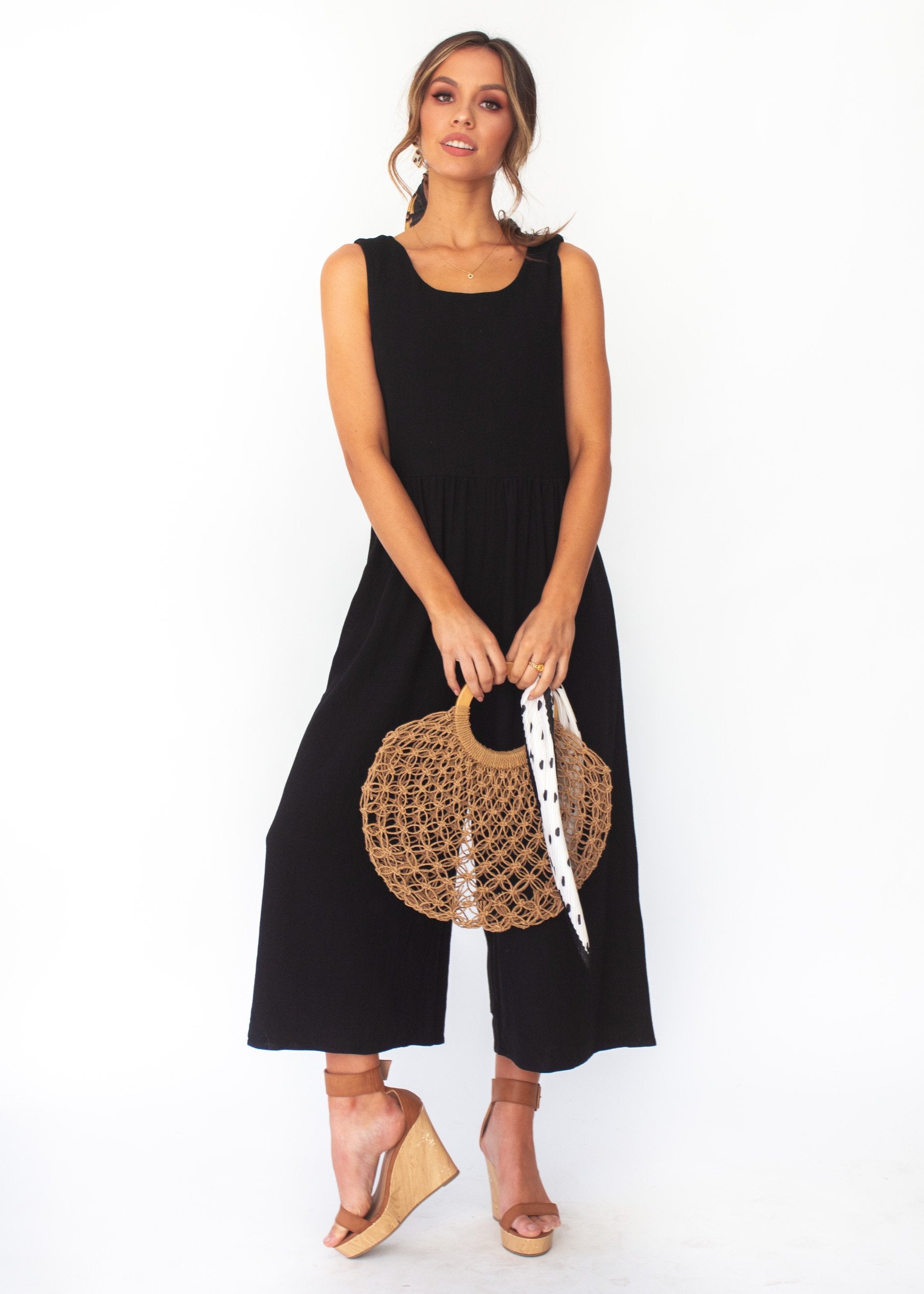 Elsa Linen-Blend Pantsuit - Black