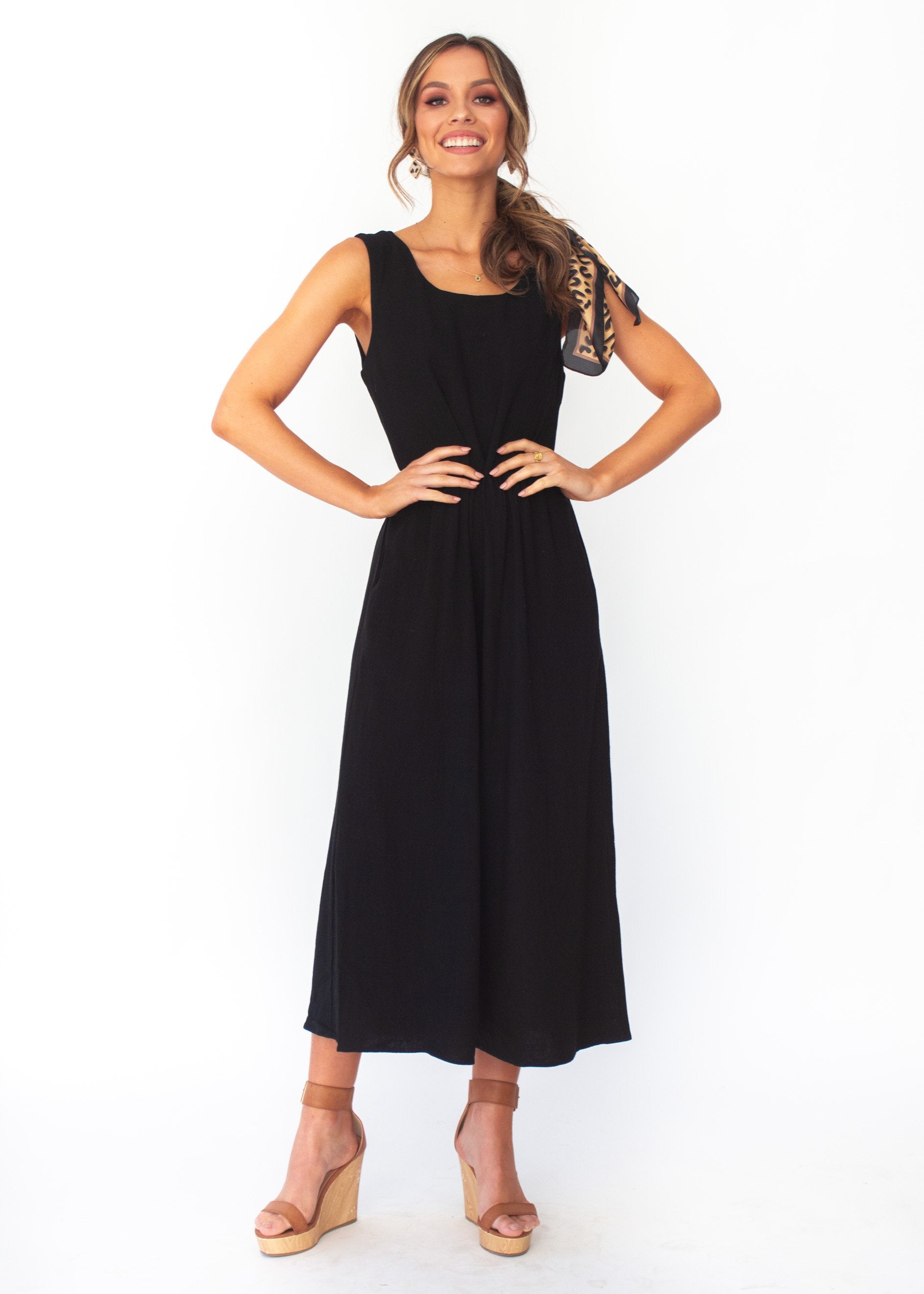 Elsa Linen-Blend Pantsuit - Black