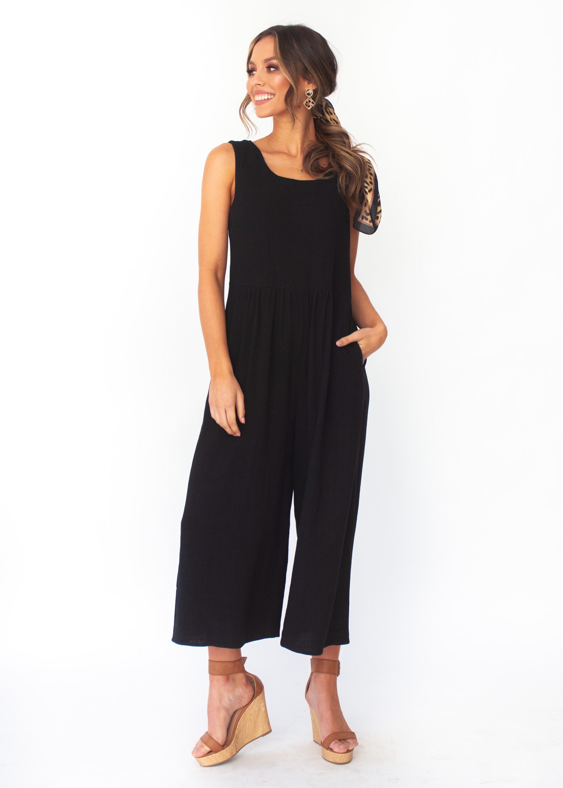 Elsa Linen-Blend Pantsuit - Black
