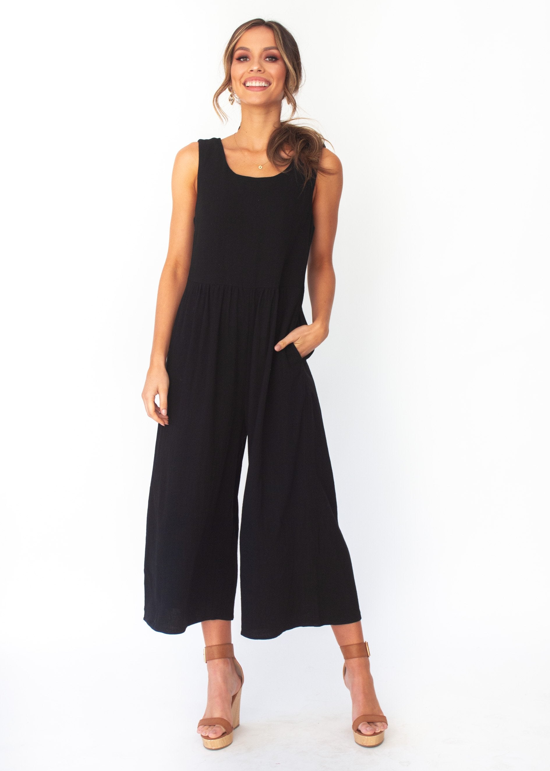 Elsa Linen-Blend Pantsuit - Black