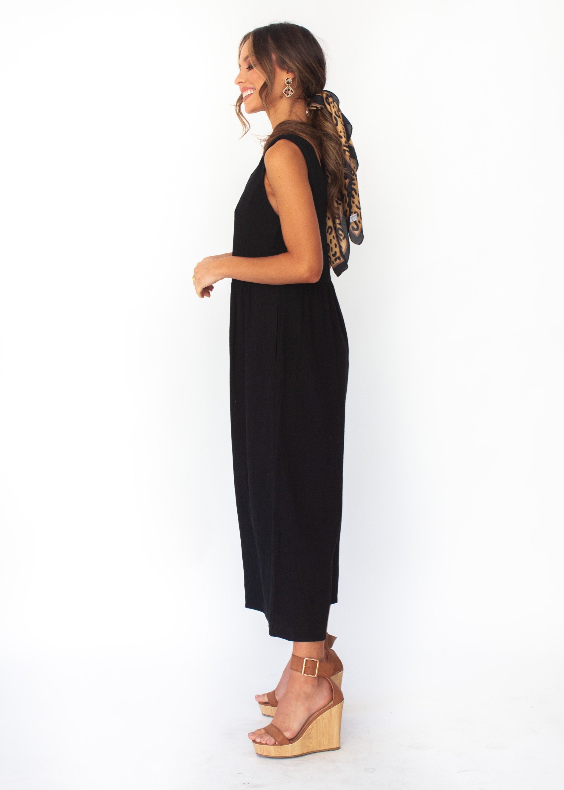 Elsa Linen-Blend Pantsuit - Black