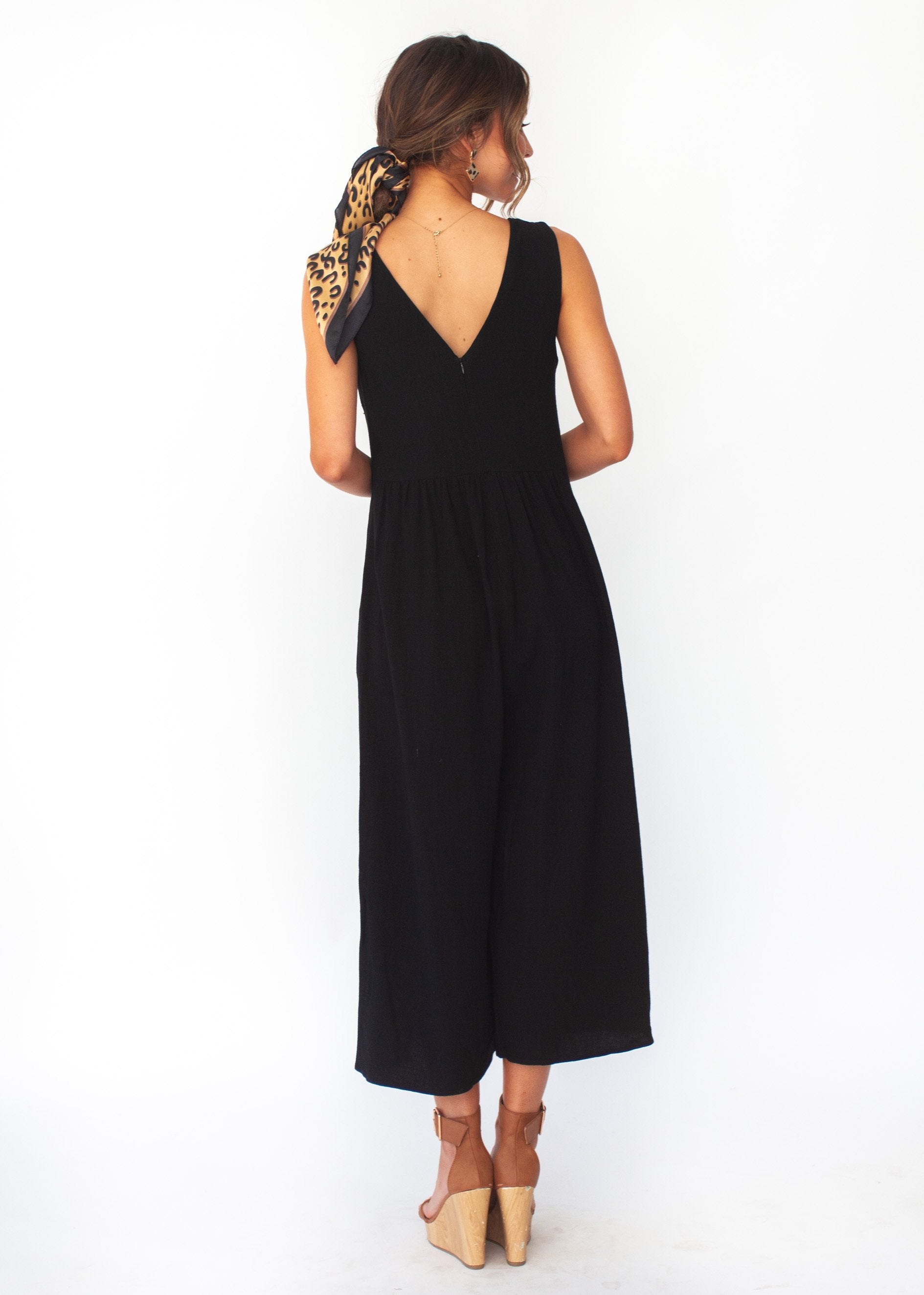 Elsa Linen-Blend Pantsuit - Black