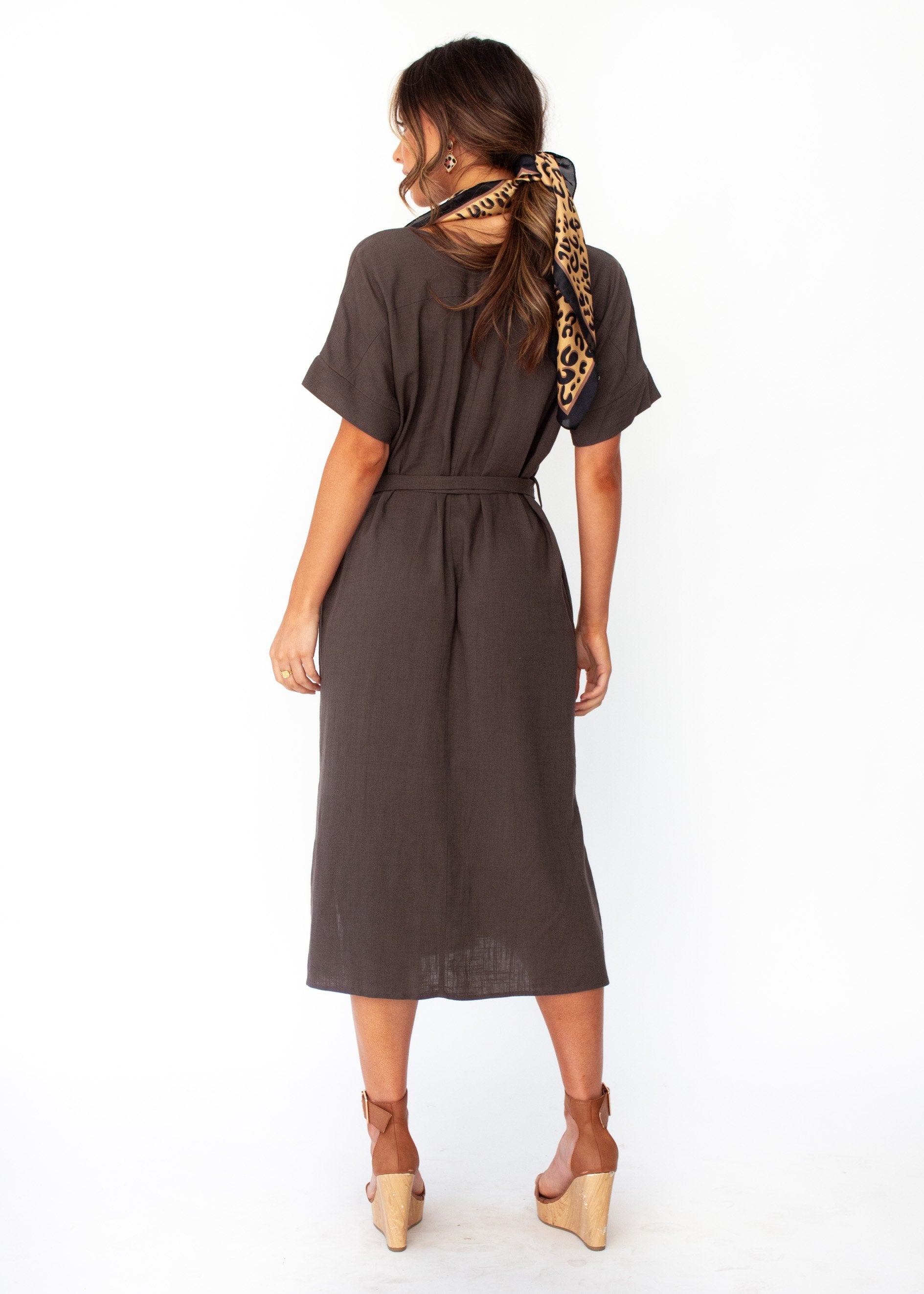 Bayside Linen Midi Dress - Dark Khaki