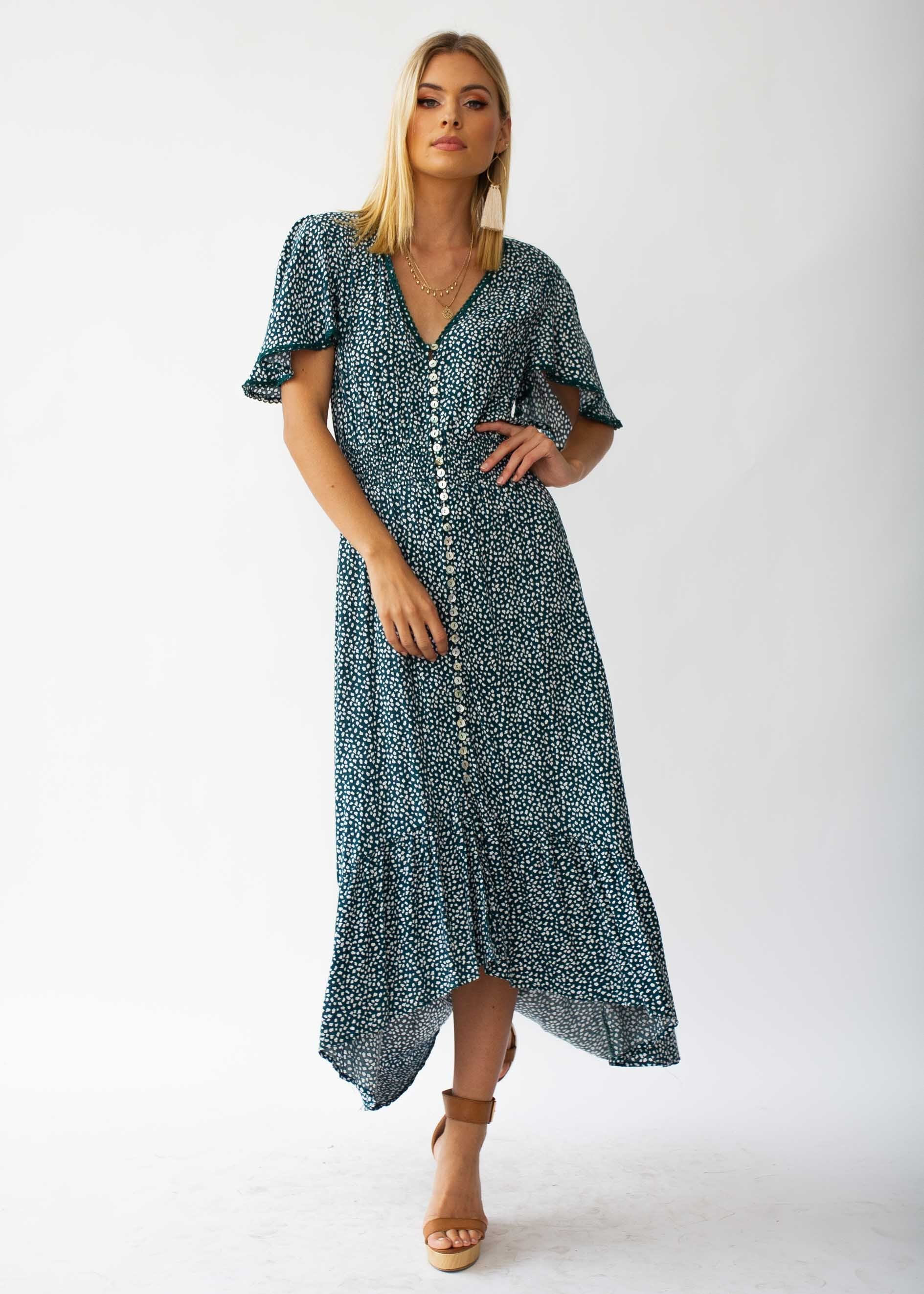 Leaving California Midi Dress - Emerald