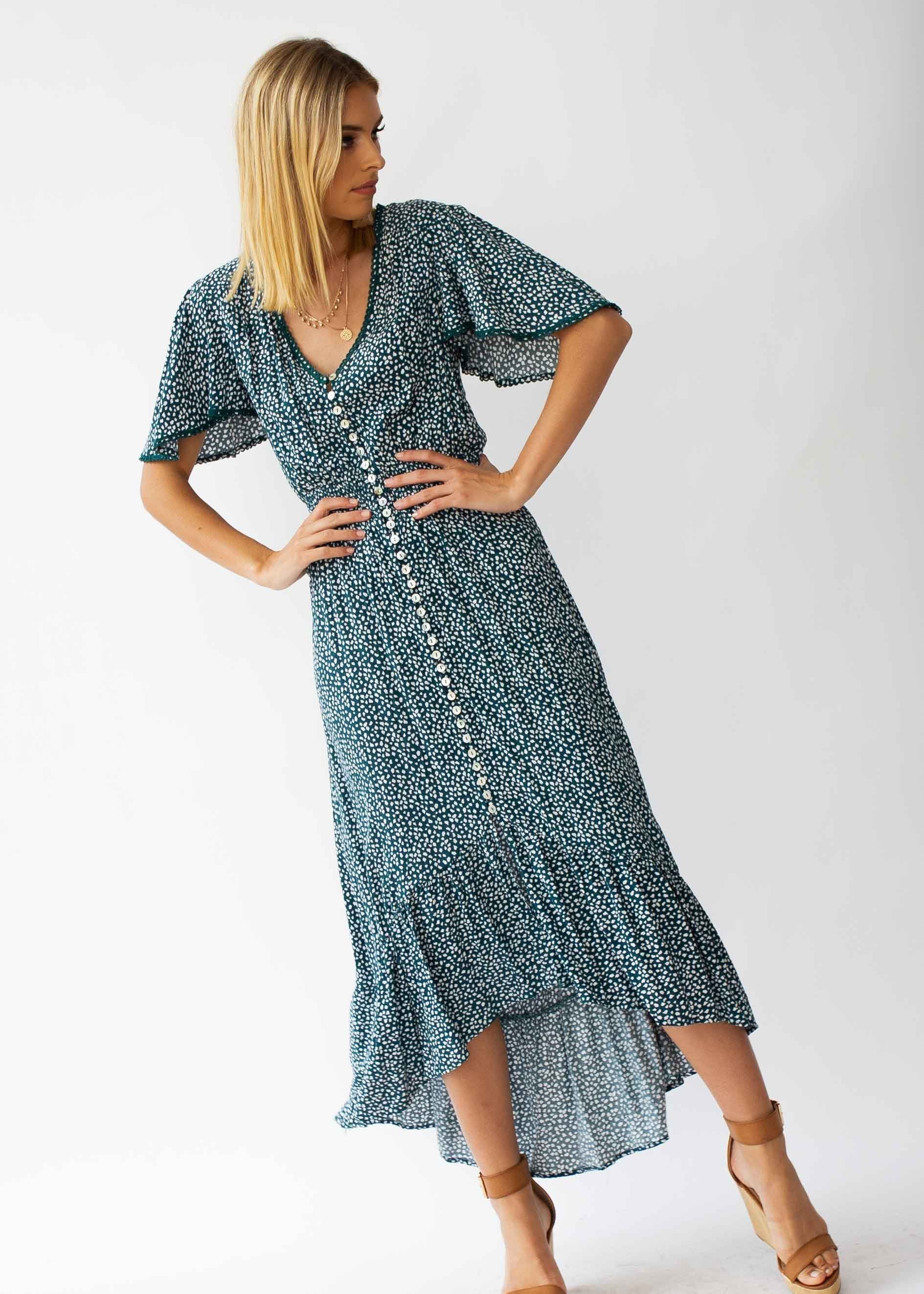 Leaving California Midi Dress - Emerald