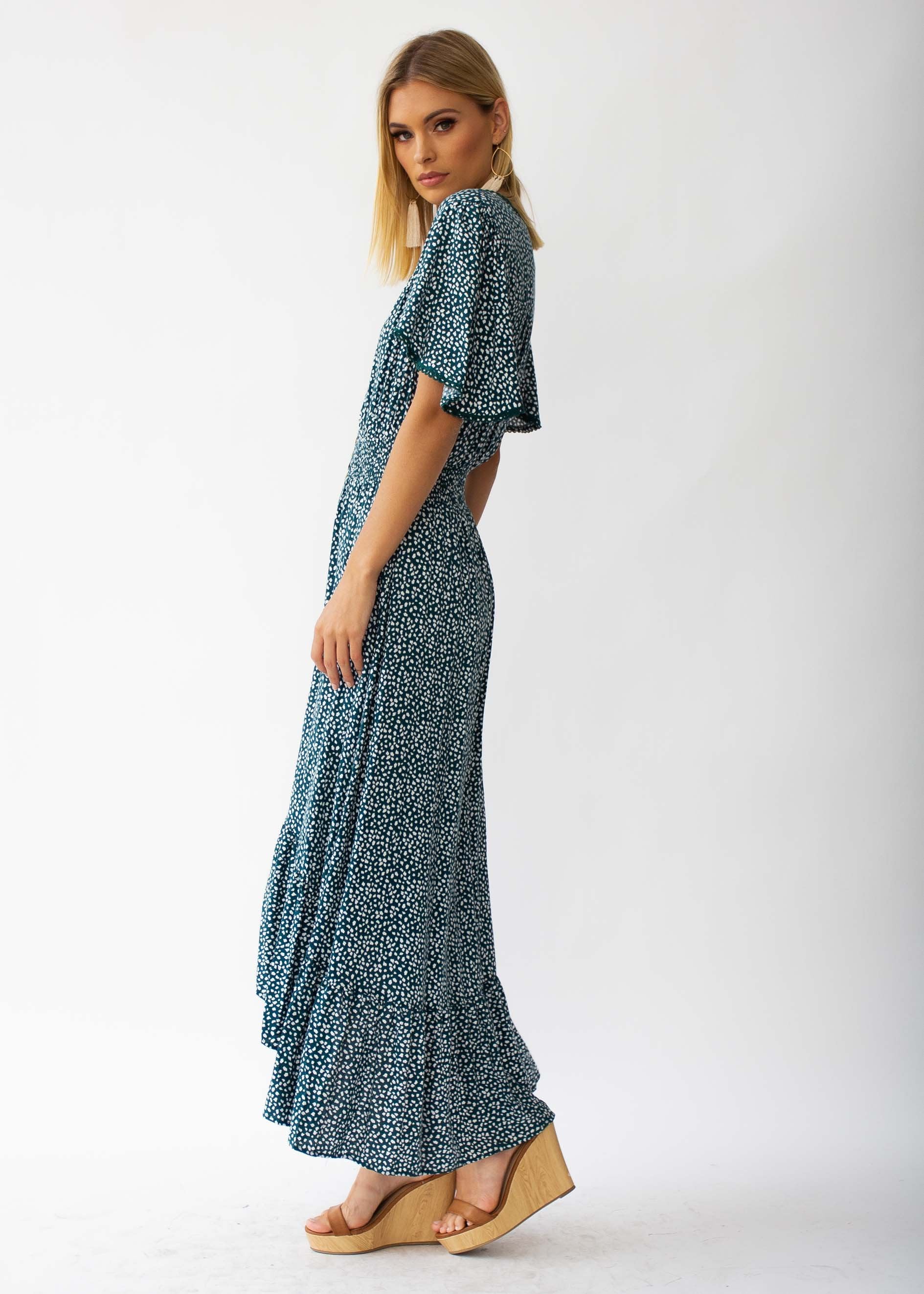 Leaving California Midi Dress - Emerald