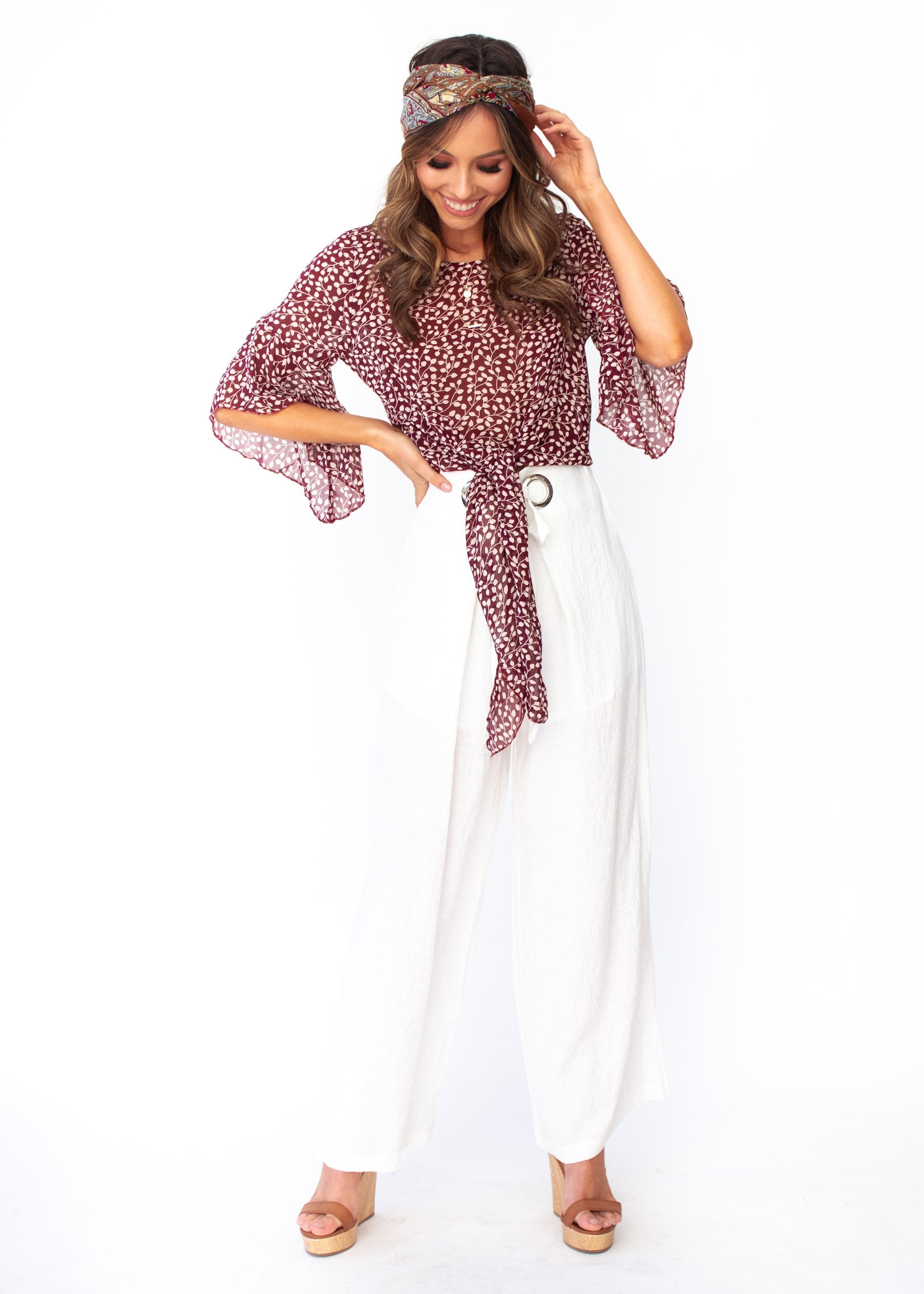 Alexia Chiffon Tie Blouse - Maroon Vine