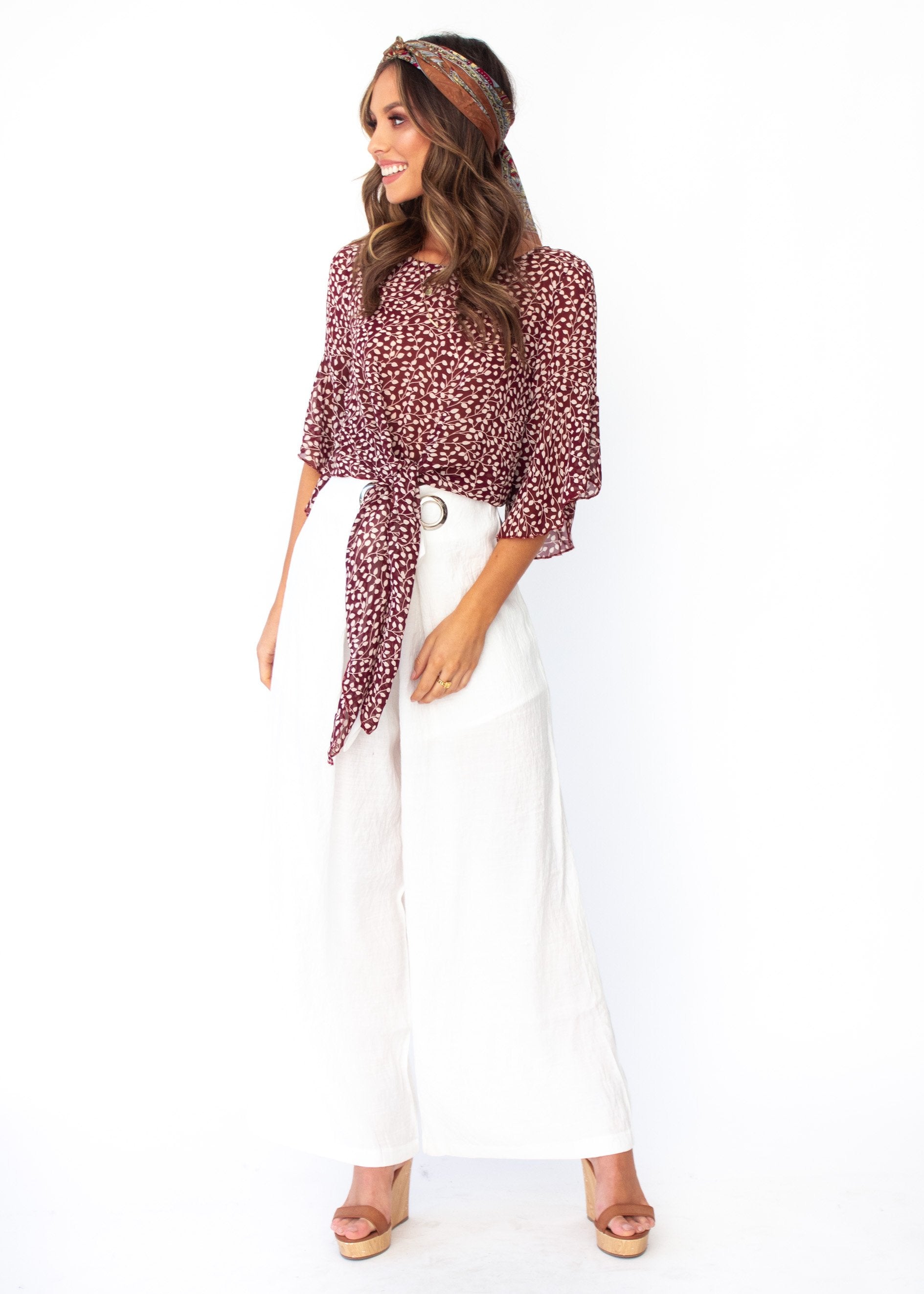Alexia Chiffon Tie Blouse - Maroon Vine