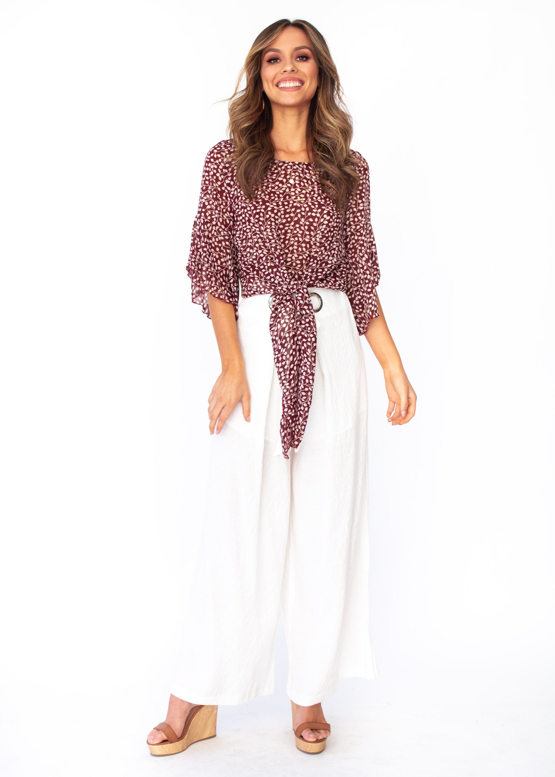 Alexia Chiffon Tie Blouse - Maroon Vine