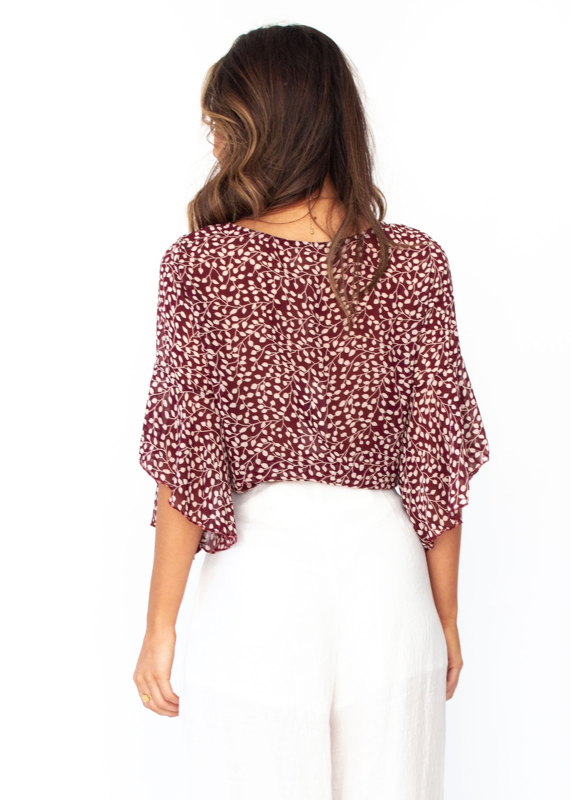 Alexia Chiffon Tie Blouse - Maroon Vine