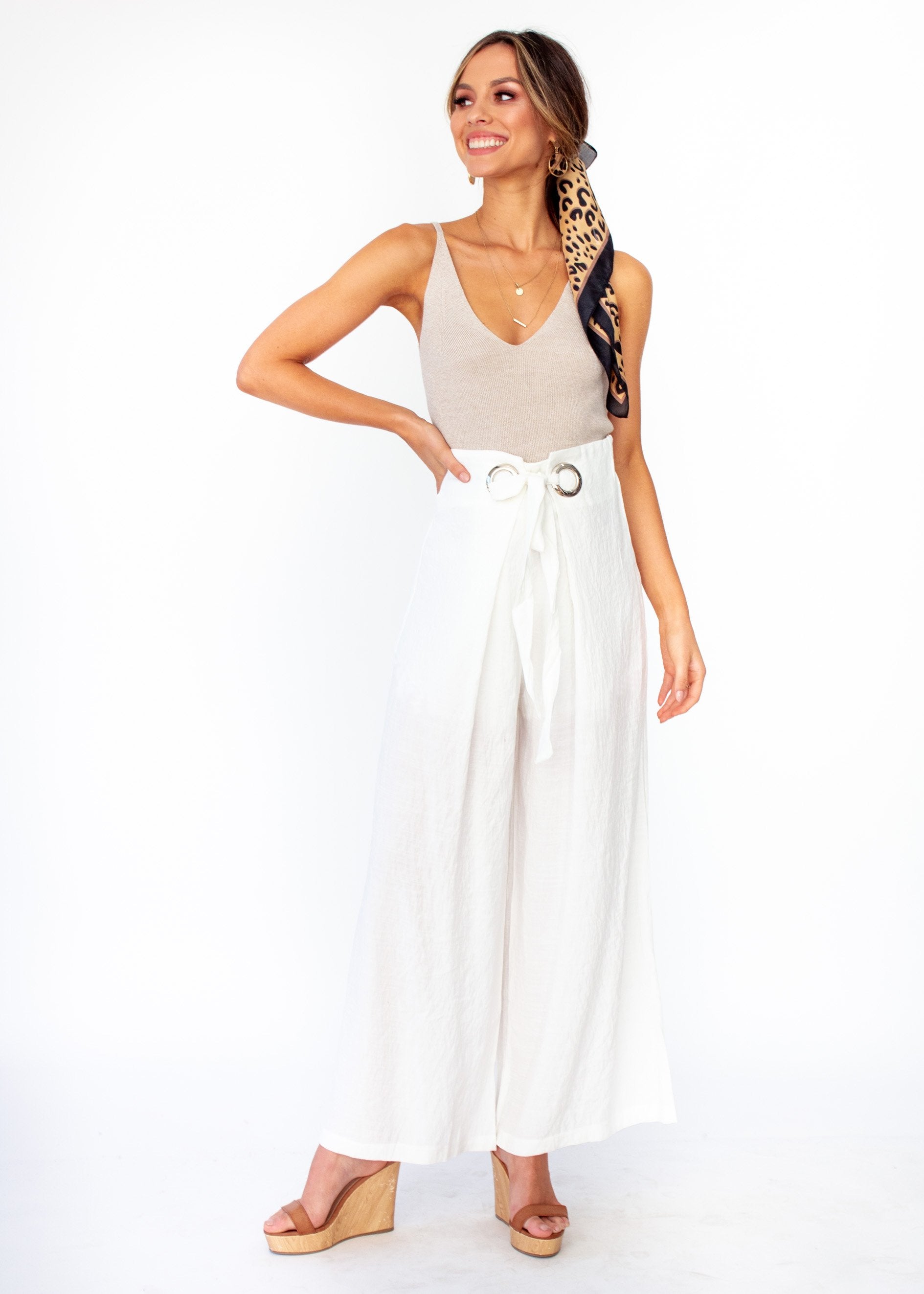 High Energy Lined Wide Leg Pants - Off White