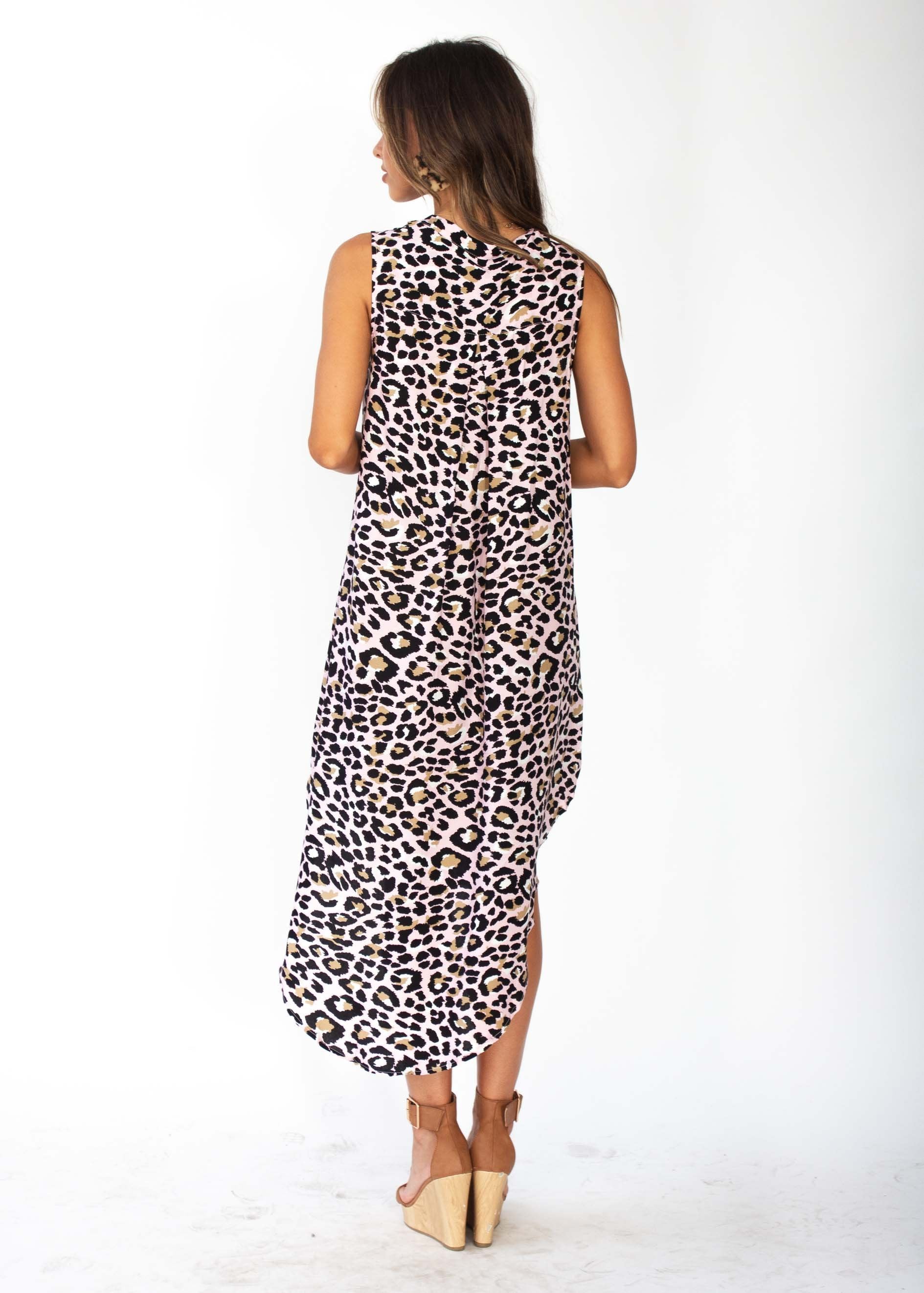 Moving Along Midi Dress - Blush Leopard