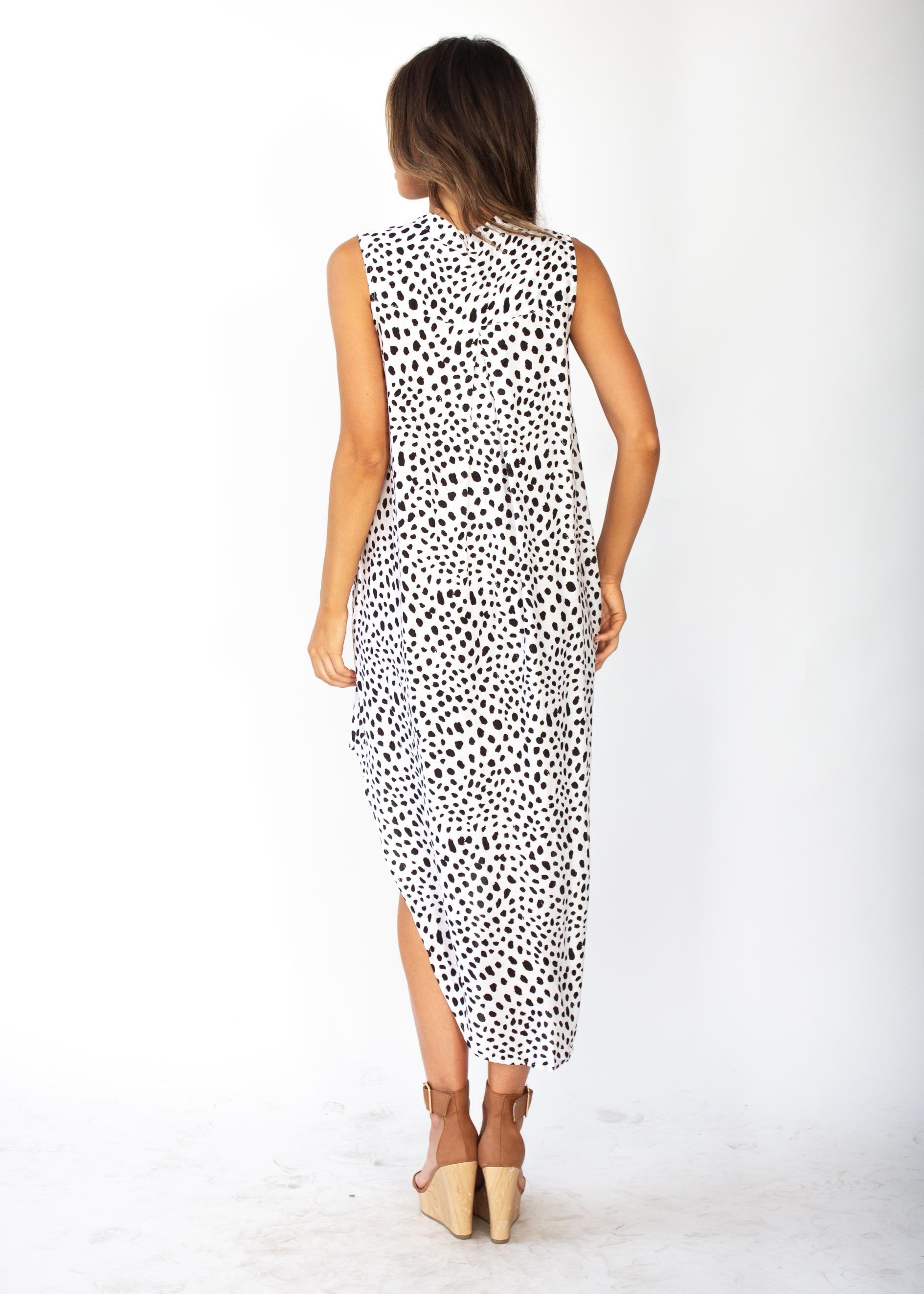 Moving Along Midi Dress - White Dot