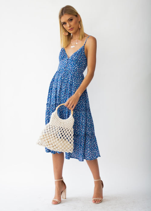 Samaria Midi Dress - Blue Floral
