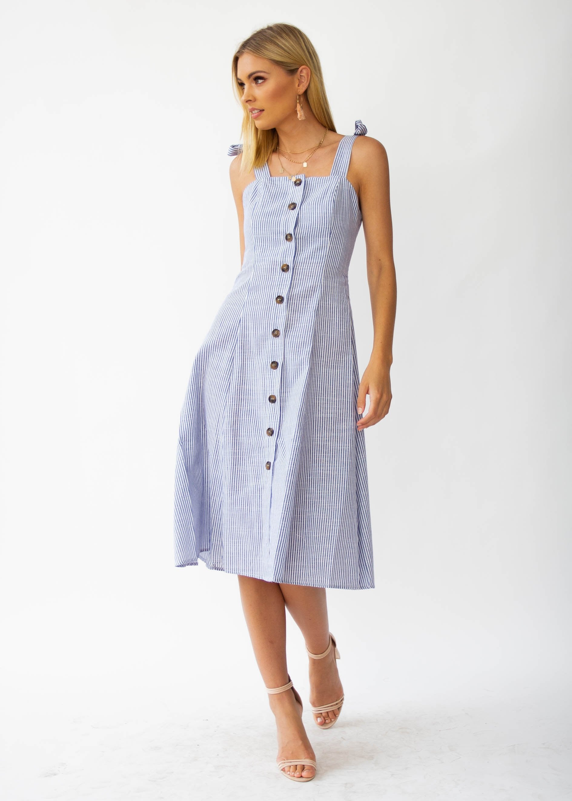 Better Left Unsaid Midi Dress - Blue Stripe