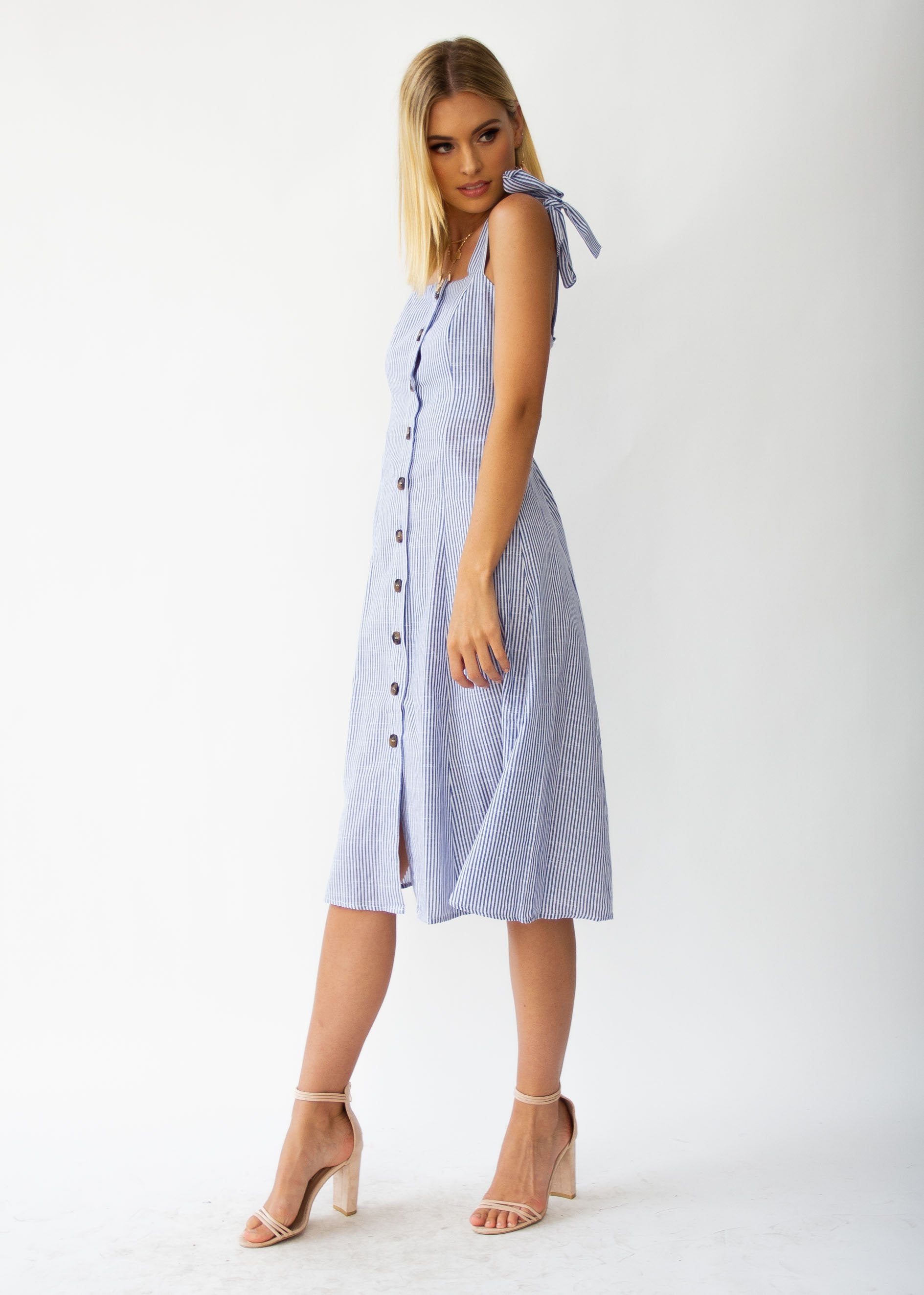 Better Left Unsaid Midi Dress - Blue Stripe