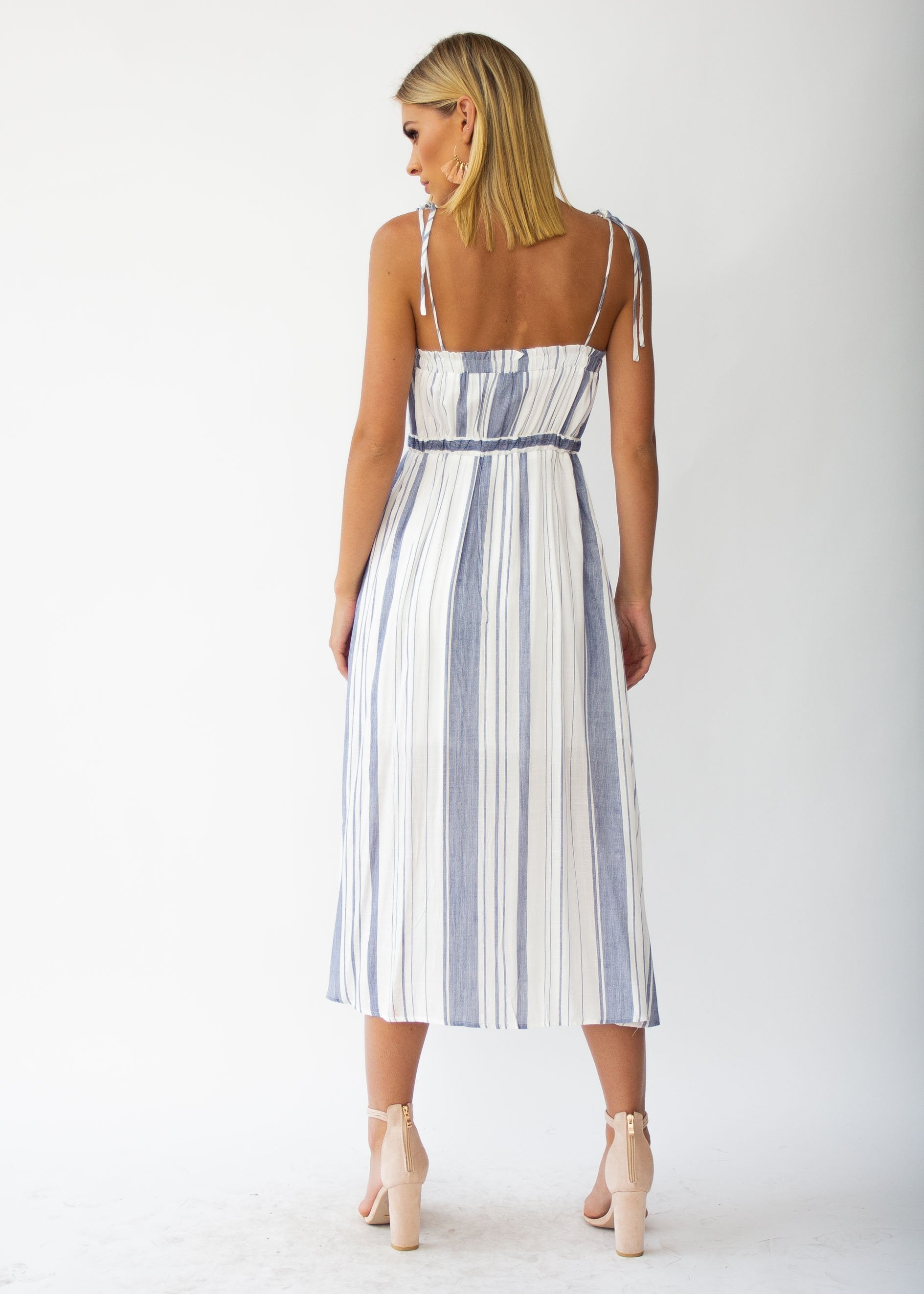 Addilyn Midi Dress - White/Blue Stripe